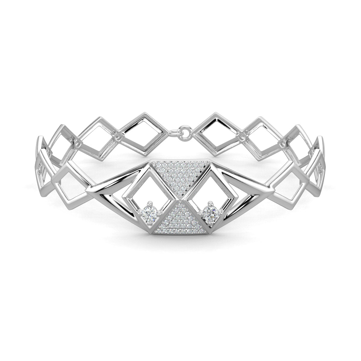 White Gold, Diamond Bracelet, Natural diamond bracelet, Lab-grown diamond bracelet, Oval diamond bracelet, Enigma bracelet, hexagonal motif, chain band bracelet, kite-shaped diamonds, round diamonds, luxury jewelry, elegant bracelet