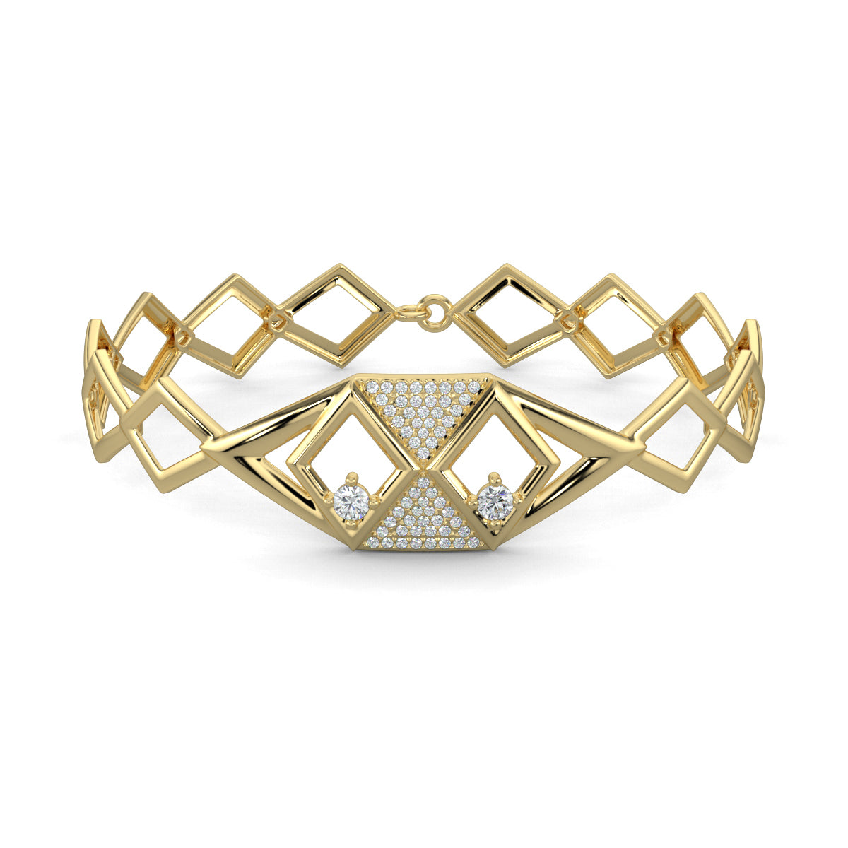 Yellow Gold, Diamond Bracelet, Natural diamond bracelet, Lab-grown diamond bracelet, Oval diamond bracelet, Enigma bracelet, hexagonal motif, chain band bracelet, kite-shaped diamonds, round diamonds, luxury jewelry, elegant bracelet