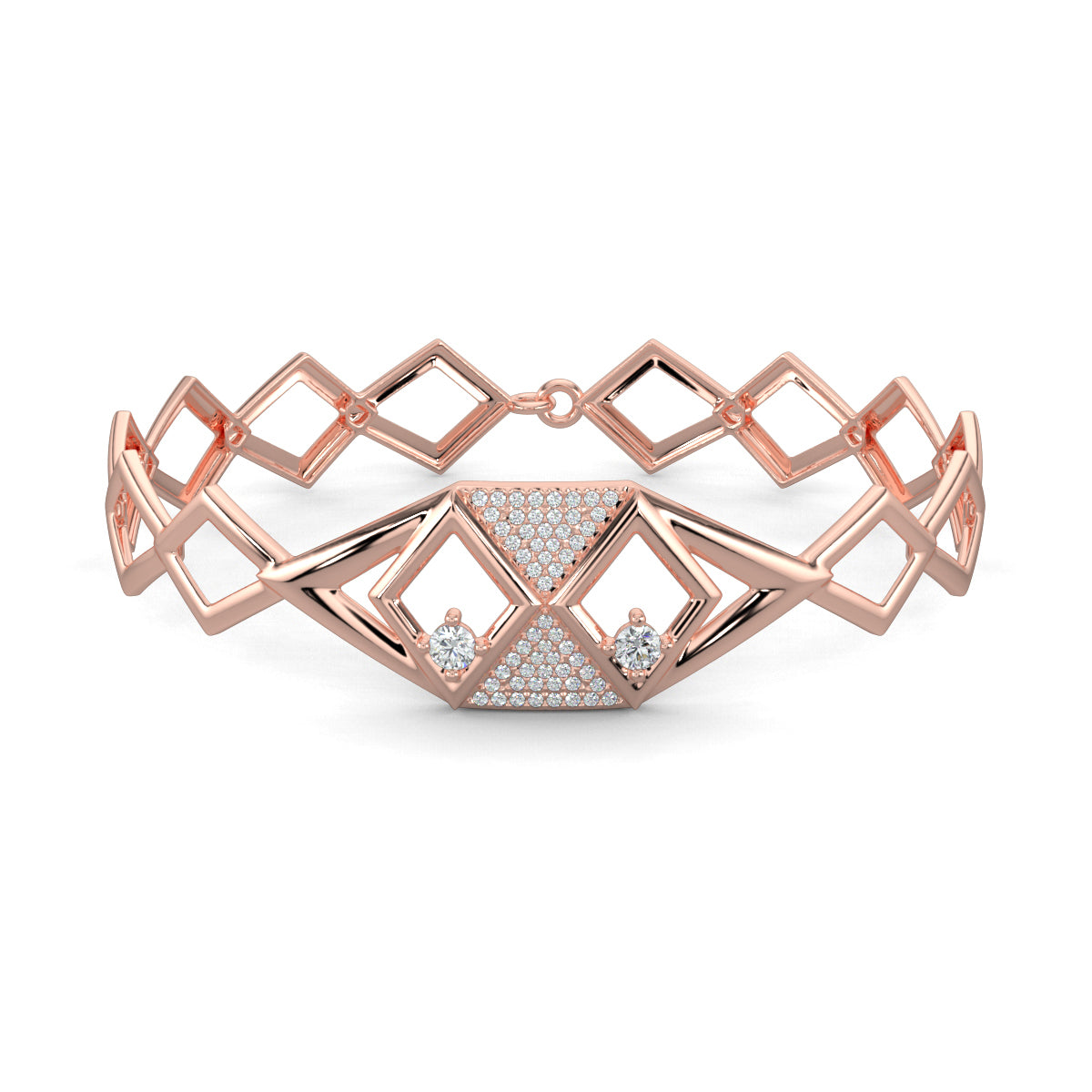 Rose Gold, Diamond Bracelet, Natural diamond bracelet, Lab-grown diamond bracelet, Oval diamond bracelet, Enigma bracelet, hexagonal motif, chain band bracelet, kite-shaped diamonds, round diamonds, luxury jewelry, elegant bracelet