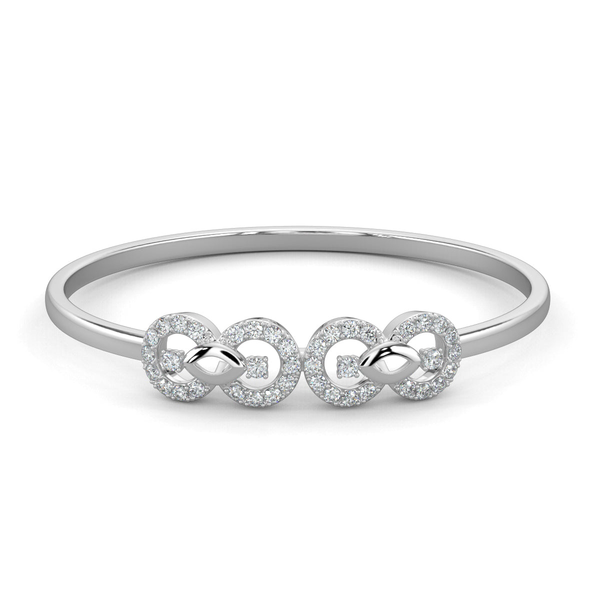 White Gold, Diamond Bracelet, Natural diamond bracelet, Lab-grown diamond bracelet, glimmer duo circle bracelet, interconnected circles, polished metal band, elegant bracelet, sophisticated jewelry