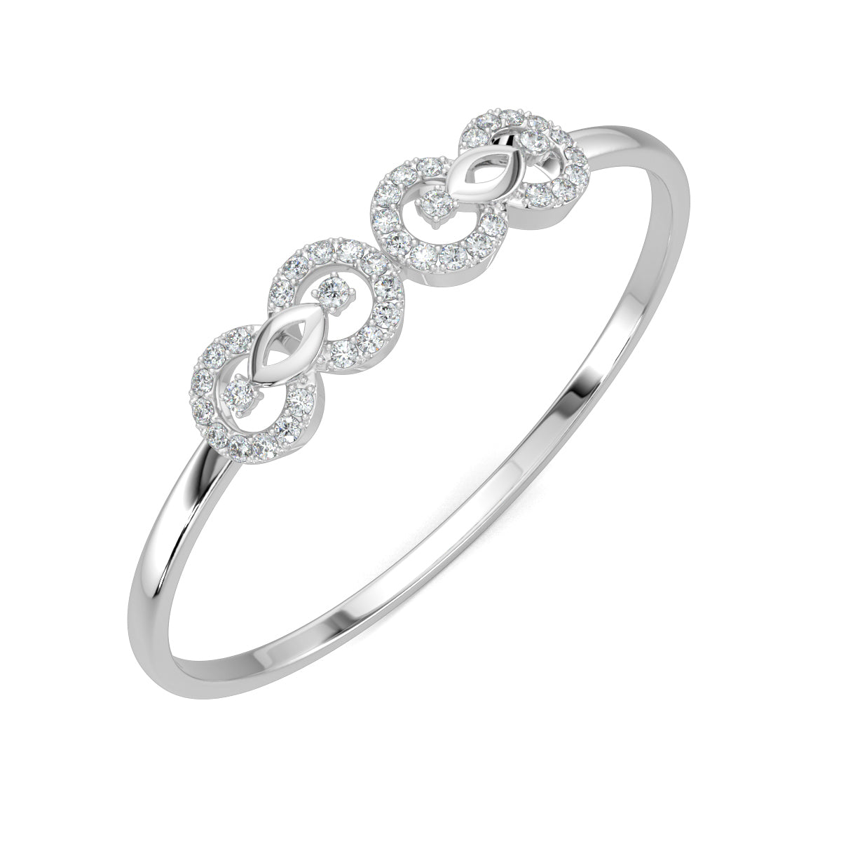 White Gold, Diamond Bracelet, Natural diamond bracelet, Lab-grown diamond bracelet, glimmer duo circle bracelet, interconnected circles, polished metal band, elegant bracelet, sophisticated jewelry