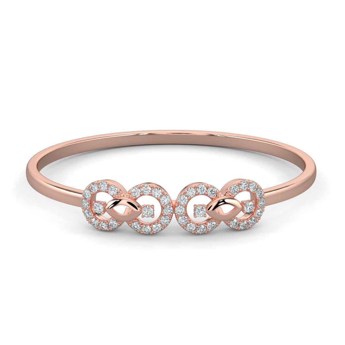 Rose Gold, Diamond Bracelet, Natural diamond bracelet, Lab-grown diamond bracelet, glimmer duo circle bracelet, interconnected circles, polished metal band, elegant bracelet, sophisticated jewelry