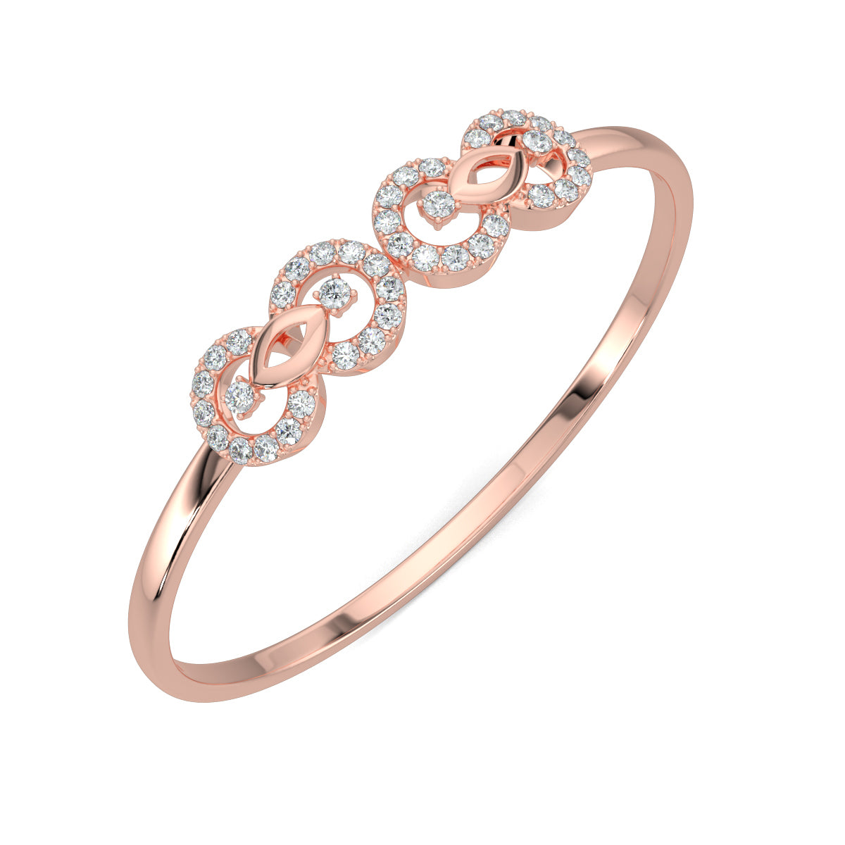 Rose Gold, Diamond Bracelet, Natural diamond bracelet, Lab-grown diamond bracelet, glimmer duo circle bracelet, interconnected circles, polished metal band, elegant bracelet, sophisticated jewelry