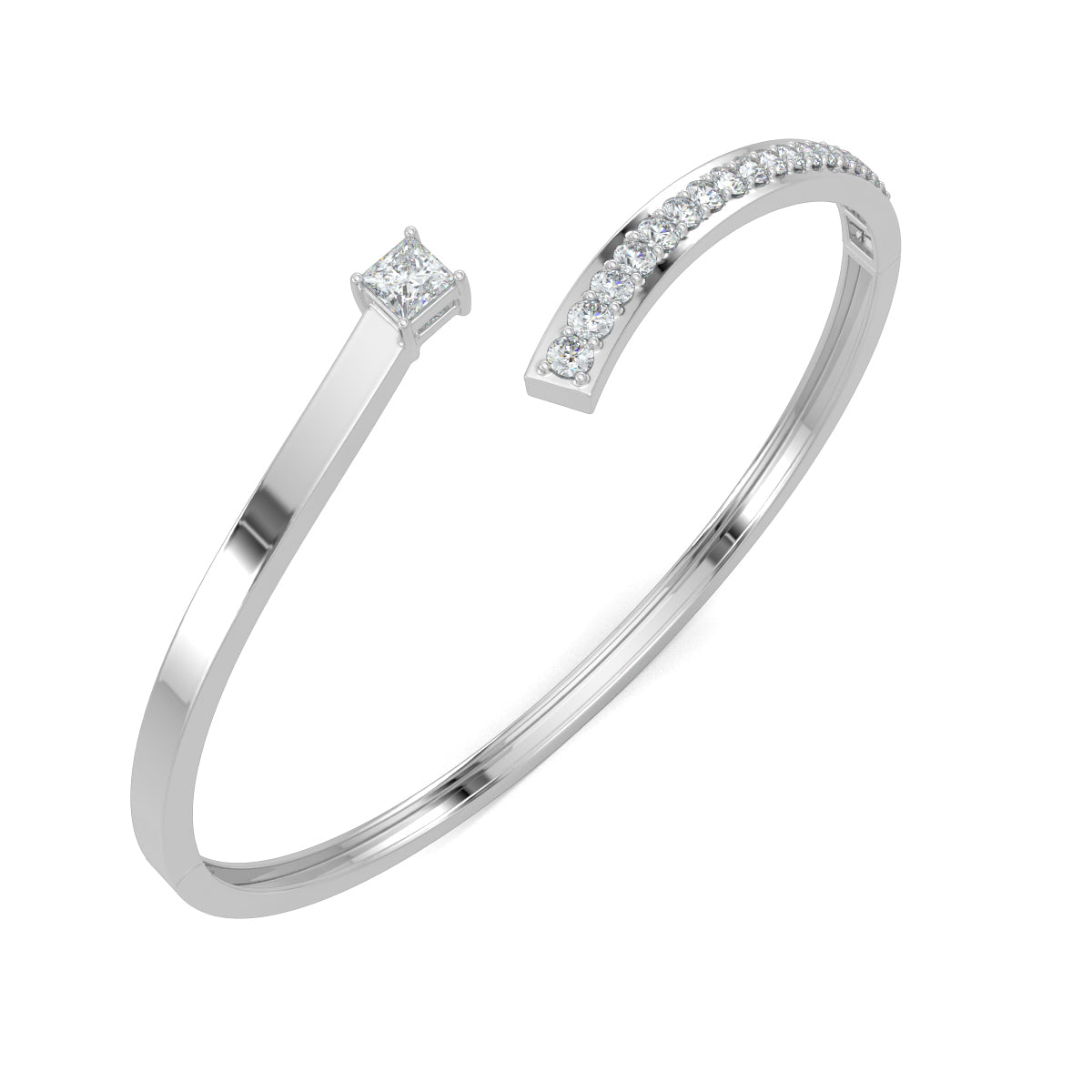 White Gold, Diamond Bracelet, Natural diamond bracelet, Lab-grown diamond bracelet, JewelCurve Diamond Bracelet, oval bracelet, princess-cut diamond, round diamonds, elegant jewelry, luxury bracelet, open band design, statement accessory