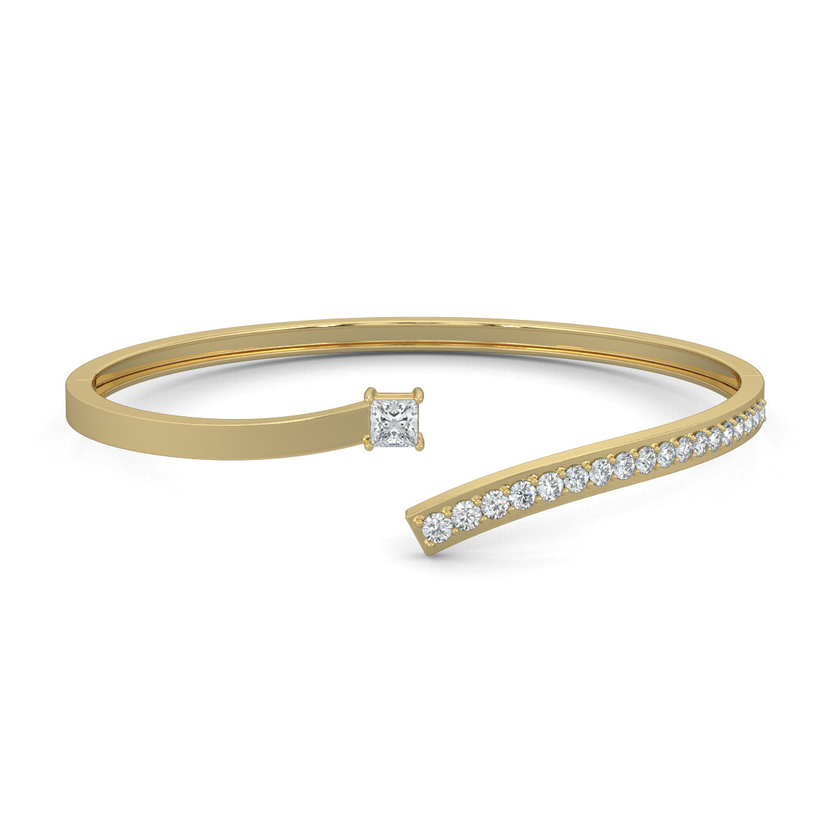 Yellow Gold, Diamond Bracelet, Natural diamond bracelet, Lab-grown diamond bracelet, JewelCurve Diamond Bracelet, oval bracelet, princess-cut diamond, round diamonds, elegant jewelry, luxury bracelet, open band design, statement accessory
