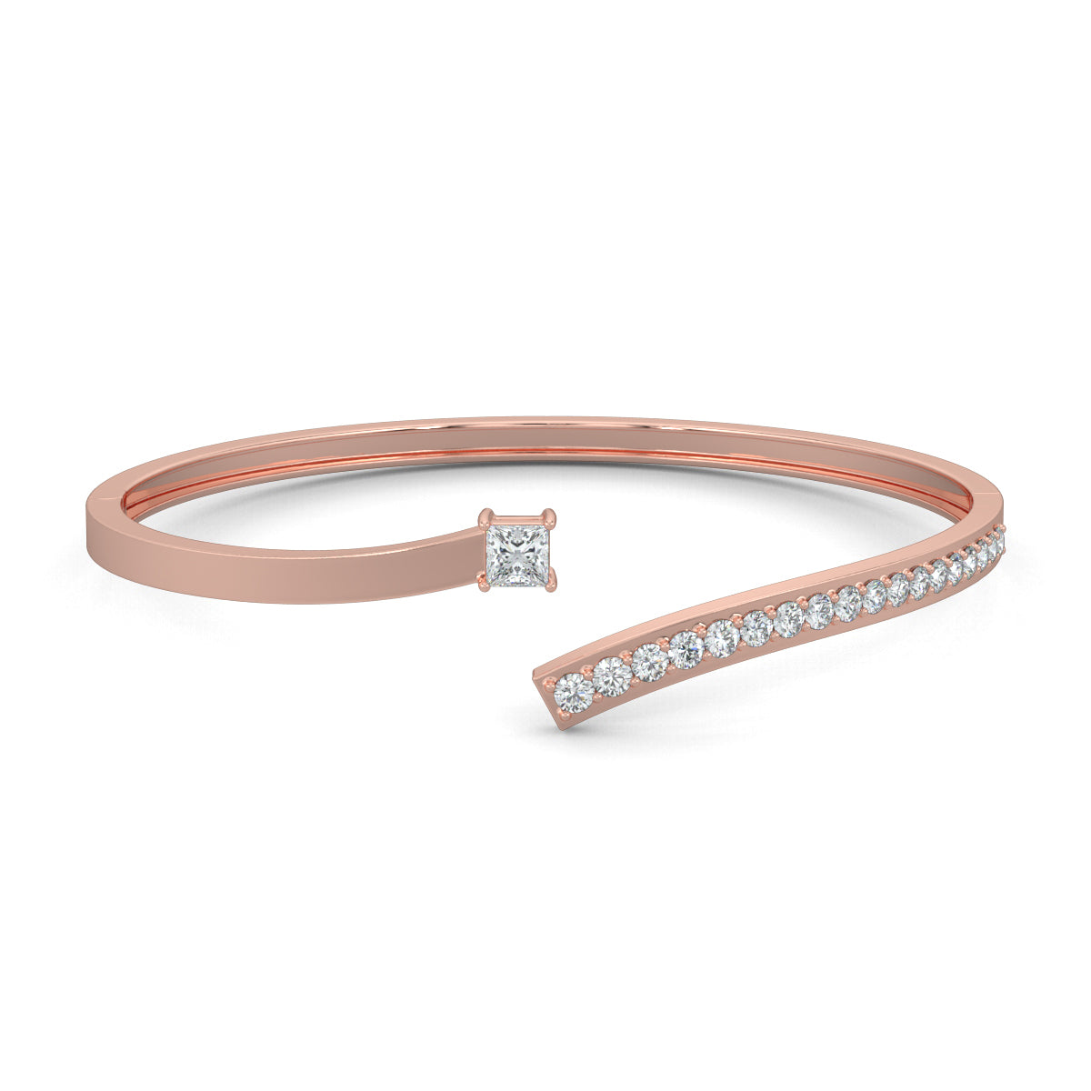 Rose Gold, Diamond Bracelet, Natural diamond bracelet, Lab-grown diamond bracelet, JewelCurve Diamond Bracelet, oval bracelet, princess-cut diamond, round diamonds, elegant jewelry, luxury bracelet, open band design, statement accessory