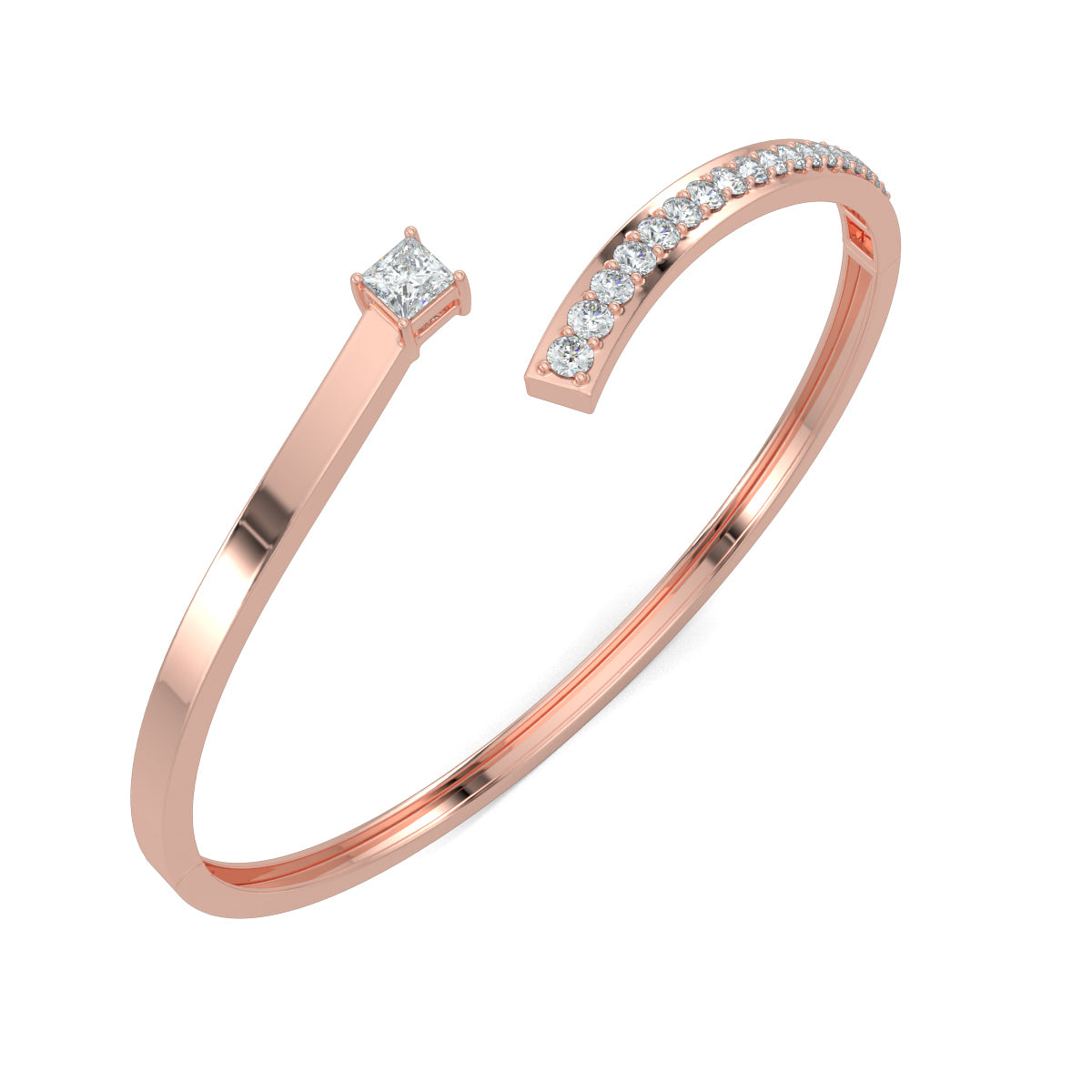 Rose Gold, Diamond Bracelet, Natural diamond bracelet, Lab-grown diamond bracelet, JewelCurve Diamond Bracelet, oval bracelet, princess-cut diamond, round diamonds, elegant jewelry, luxury bracelet, open band design, statement accessory