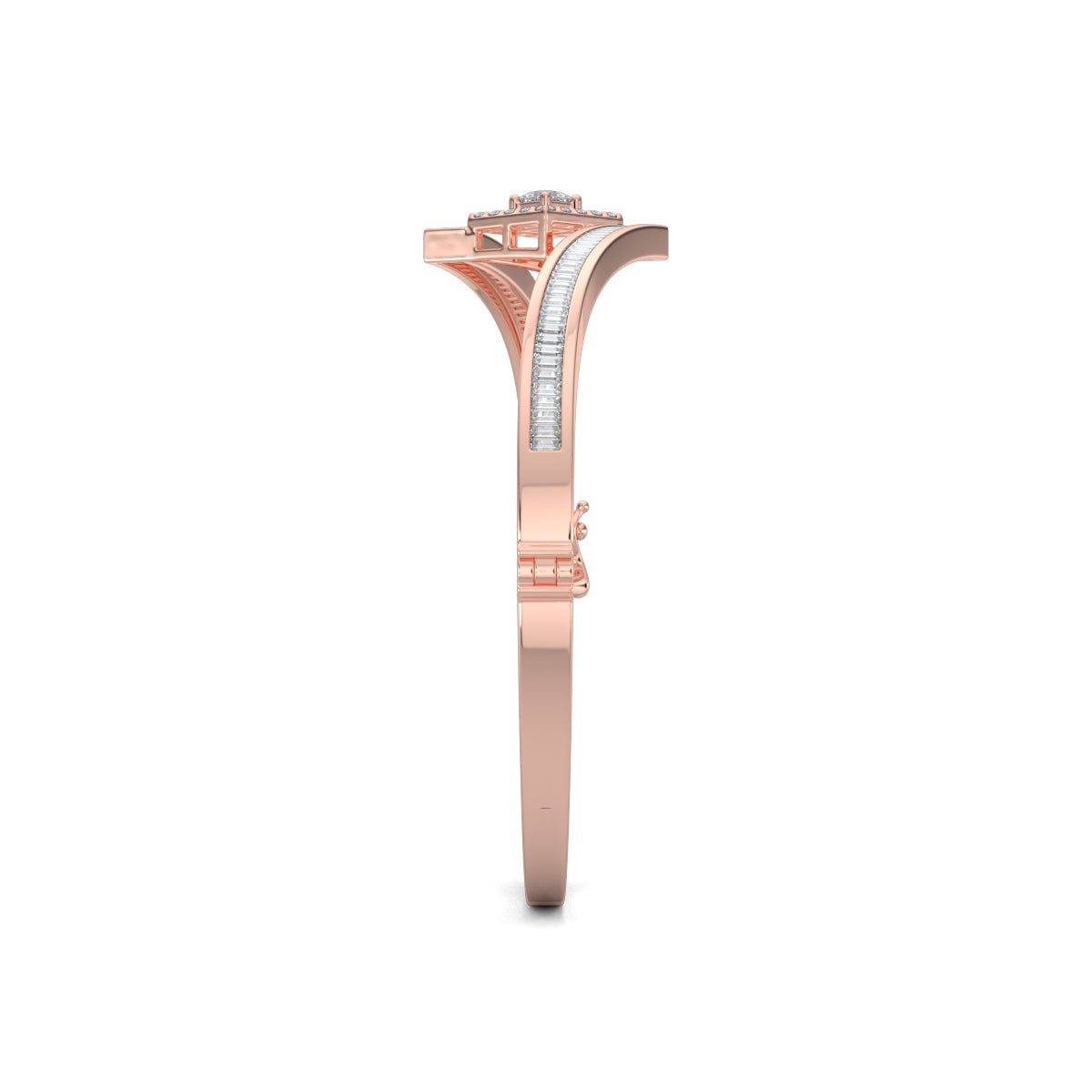 Rose Gold, Diamond Bracelet, Seraphic Splendor Diamond Bracelet, natural diamonds, lab-grown diamonds, bypass bracelet, baguette channeling, princess cut diamond, halo setting