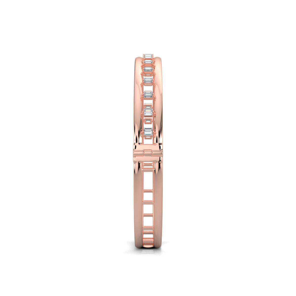 Rose Gold, Diamond Bracelet, Natural diamond bracelet, Lab-grown diamond bracelet, Baguette diamond bracelet, Luxurious diamond accessory, Oval bracelet, Ethical diamond jewelry, Jali pattern bracelet