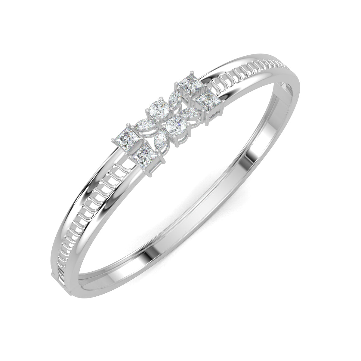 White Gold, Diamond Bracelet, Crown Glimmer Bracelet, Natural Diamonds, Lab-Grown Diamonds, Princess Cut Diamonds, Marquise Diamonds, Round Diamonds, Luxury Jewelry, Statement Bracelet, Fashion Accessories
