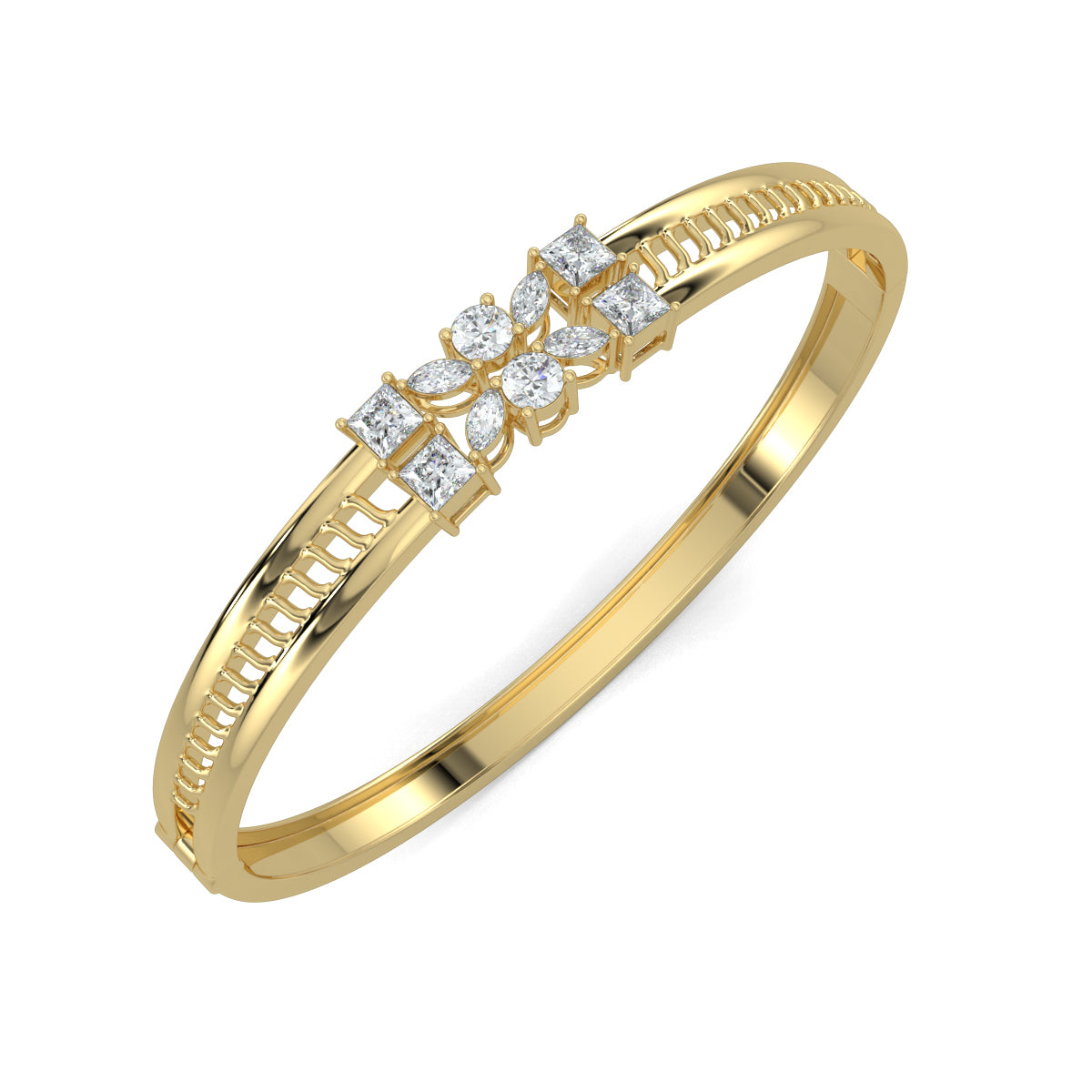 Yellow Gold, Diamond Bracelet, Crown Glimmer Bracelet, Natural Diamonds, Lab-Grown Diamonds, Princess Cut Diamonds, Marquise Diamonds, Round Diamonds, Luxury Jewelry, Statement Bracelet, Fashion Accessories