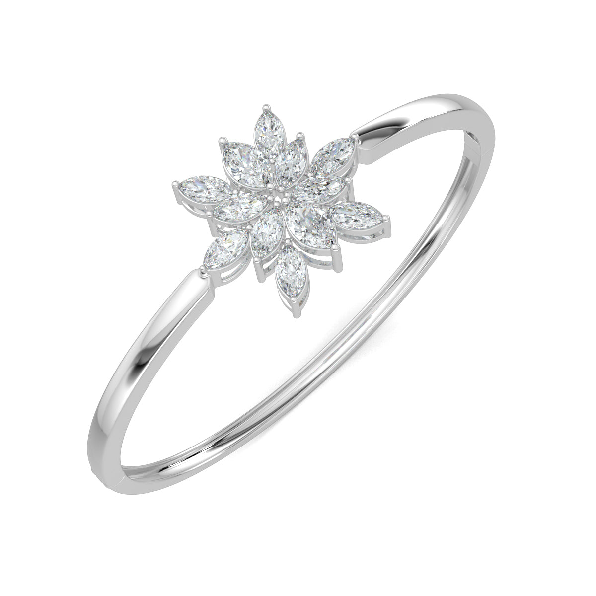 White Gold, Diamond Bracelet, Natural diamond bracelet, Lab-grown diamond bracelet, Petite petal jewelry, Flower diamond bracelet, Oval bracelet with diamonds, Ethical diamond jewelry, Dainty diamond accessory, Marquise diamond bangle
