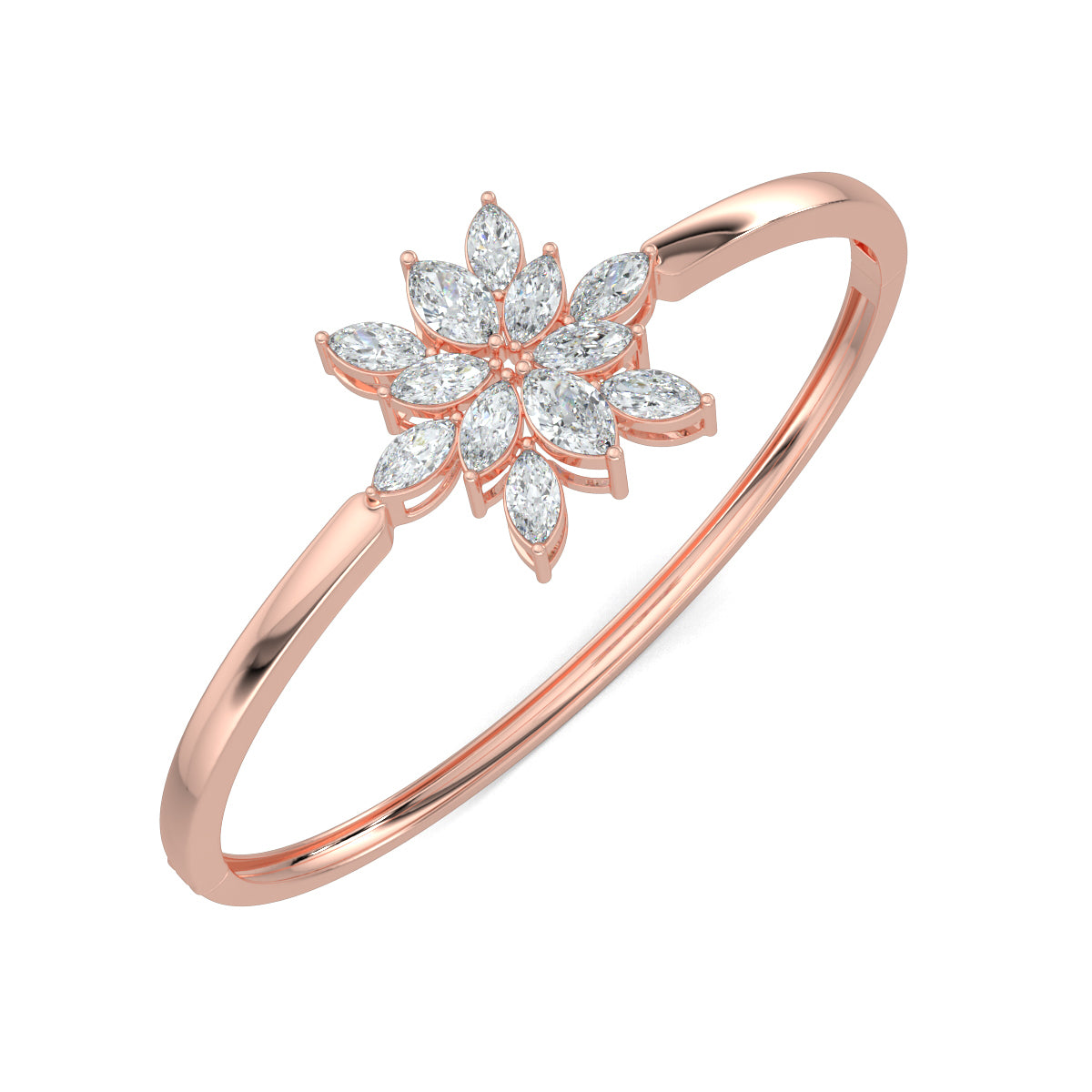 Rose Gold, Diamond Bracelet, Natural diamond bracelet, Lab-grown diamond bracelet, Petite petal jewelry, Flower diamond bracelet, Oval bracelet with diamonds, Ethical diamond jewelry, Dainty diamond accessory, Marquise diamond bangle