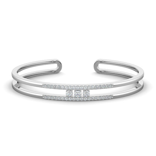 White Gold, Diamond Bracelet, Natural diamond bracelet, Lab-grown diamond bracelet, Trinity Sparkle Kada Bracelet, Diamond pave bracelet, Three round diamond kada, Elegant diamond jewelry, Luxury bracelet with diamonds