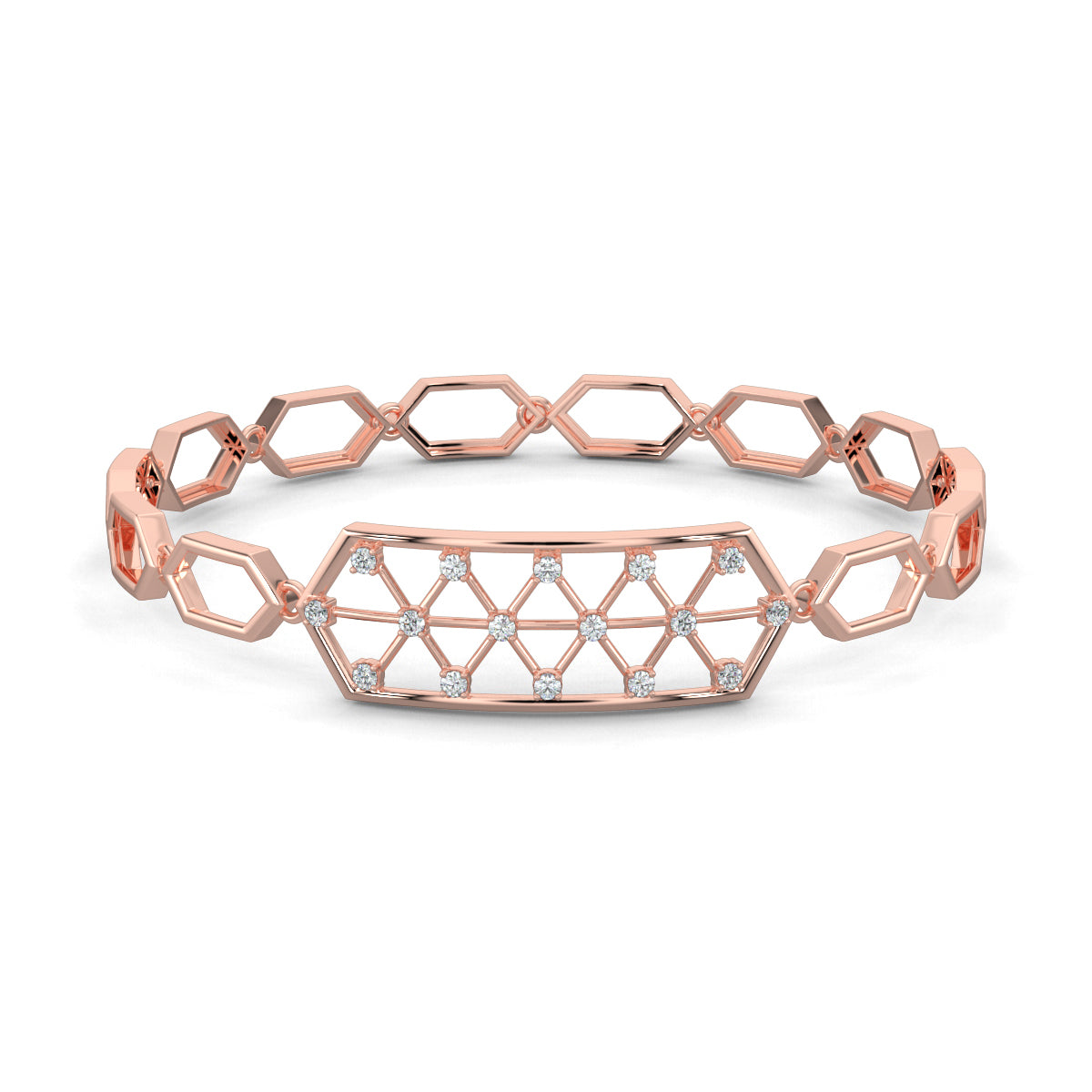 Rose Gold, Diamond Bracelet, Crystalline Hex Bracelet, Natural diamonds, lab-grown diamonds, hexagonal bracelet, six-sided links, diamond chain bracelet, luxury bracelet
