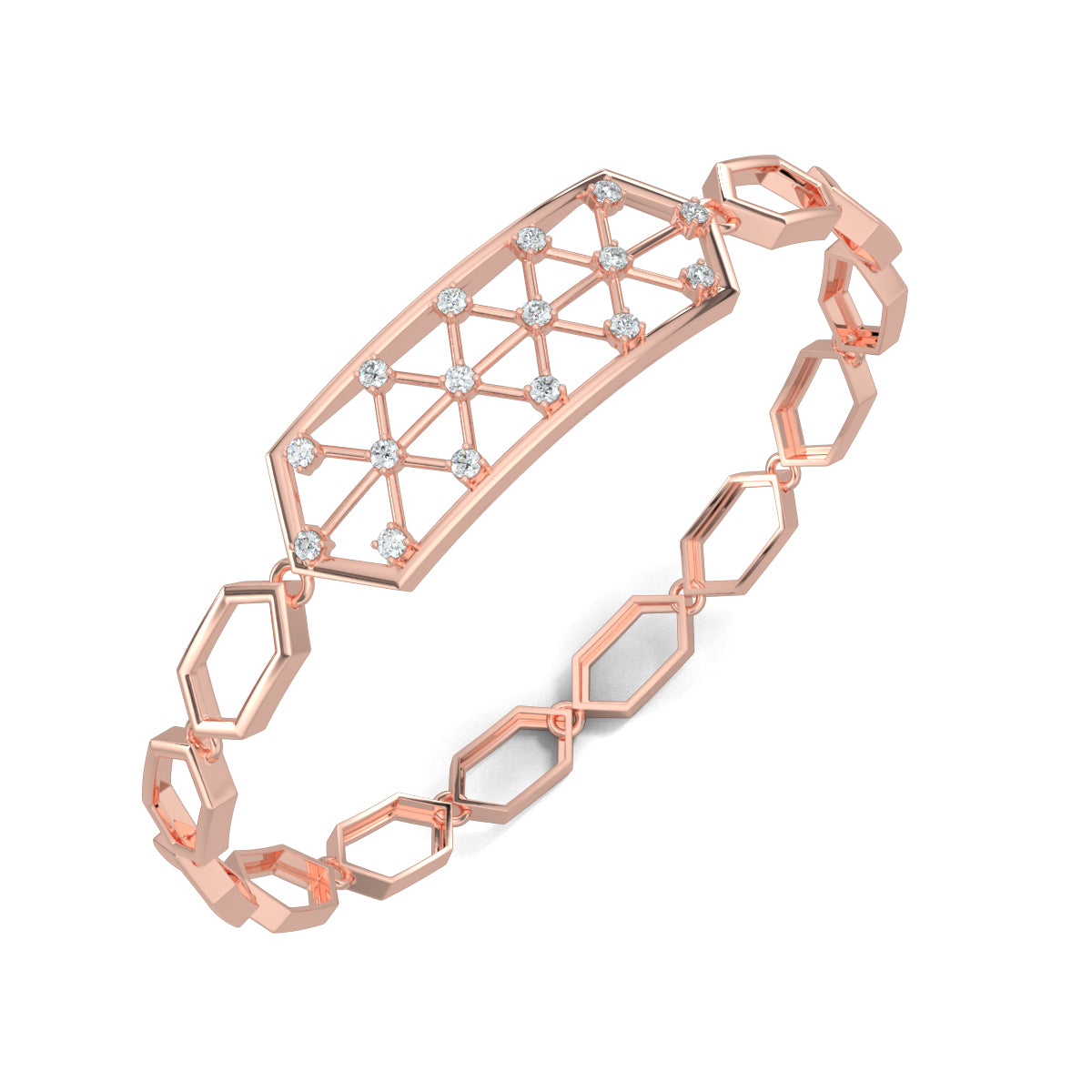Rose Gold, Diamond Bracelet, Crystalline Hex Bracelet, Natural diamonds, lab-grown diamonds, hexagonal bracelet, six-sided links, diamond chain bracelet, luxury bracelet