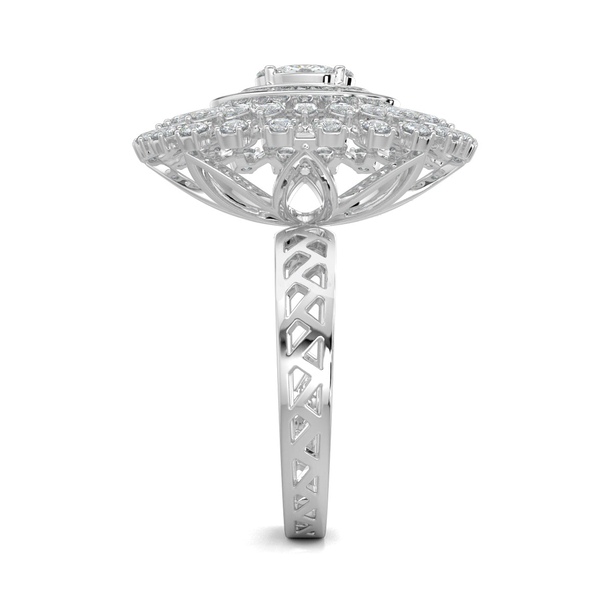 White Gold, Diamond Ring, Celestial Uplift Diamond Ring, Natural Diamond Ring, Lab-Grown Diamond Ring, Marquise Cut Diamond, Baguette Diamond Band, Illusion Setting, Elegant Cocktail Ring, Everyday Diamond Jewelry
