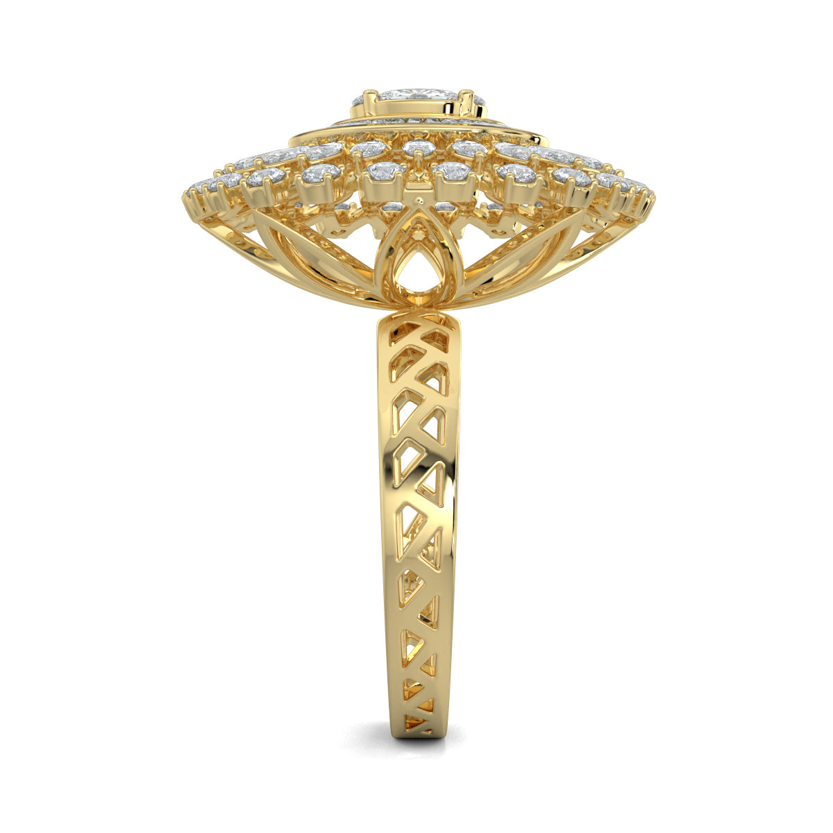Yellow Gold, Diamond Ring, Celestial Uplift Diamond Ring, Natural Diamond Ring, Lab-Grown Diamond Ring, Marquise Cut Diamond, Baguette Diamond Band, Illusion Setting, Elegant Cocktail Ring, Everyday Diamond Jewelry