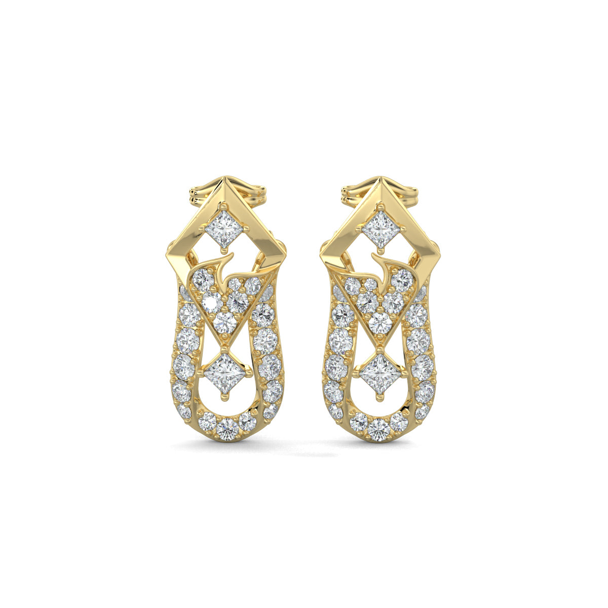 Yellow Gold, Diamond Earrings,Art Deco-inspired diamond earrings, mid-length earrings, Natural diamonds, lab-grown diamonds, vintage earrings, glamorous jewelry