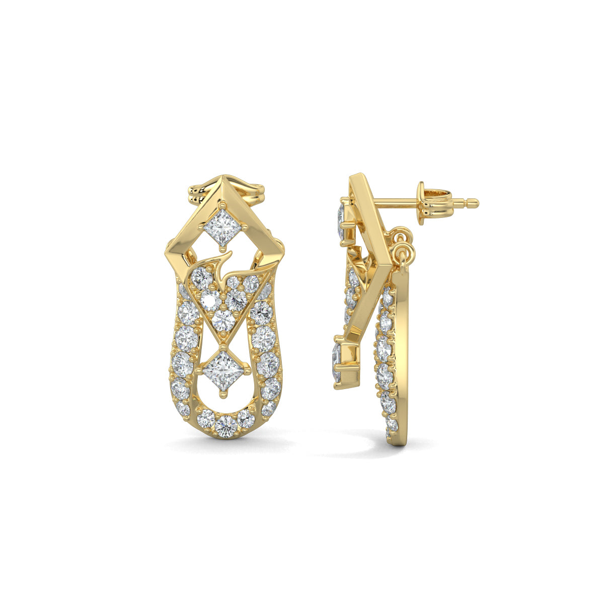 Yellow Gold, Diamond Earrings,Art Deco-inspired diamond earrings, mid-length earrings, Natural diamonds, lab-grown diamonds, vintage earrings, glamorous jewelry