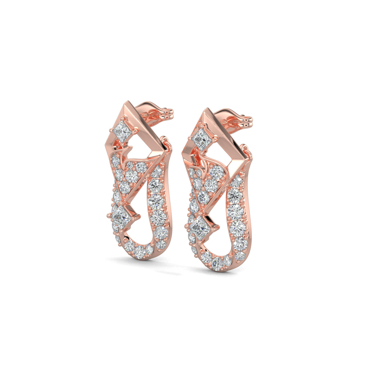 Rose Gold, Diamond Earrings,Art Deco-inspired diamond earrings, mid-length earrings, Natural diamonds, lab-grown diamonds, vintage earrings, glamorous jewelry