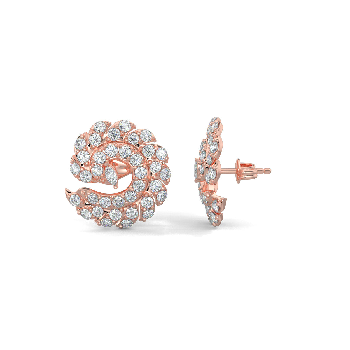 Rose Gold, Diamond Earrings, Aurora Curve Earrings, Mid-length Earrings, Natural diamonds, Lab-Grown Diamonds, Celestial Design, Statement Jewelry, Elegant Accessories