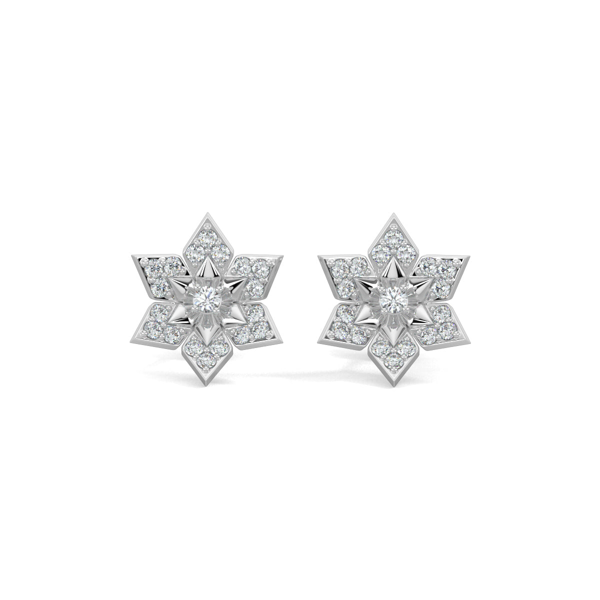 White Gold, Diamond Earrings, Floral Bloom Stud Earrings, Natural Diamonds, Lab-Grown Diamonds, Flower Shape Earrings, Pave Setting, Round Diamond, Sustainable Luxury Jewelry