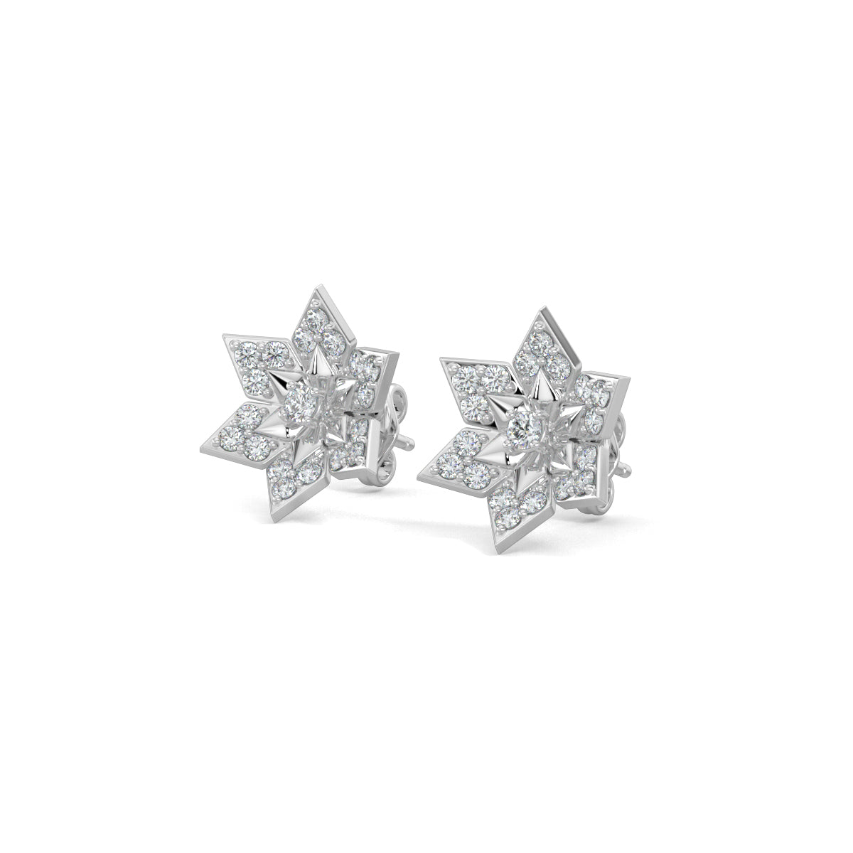 White Gold, Diamond Earrings, Floral Bloom Stud Earrings, Natural Diamonds, Lab-Grown Diamonds, Flower Shape Earrings, Pave Setting, Round Diamond, Sustainable Luxury Jewelry