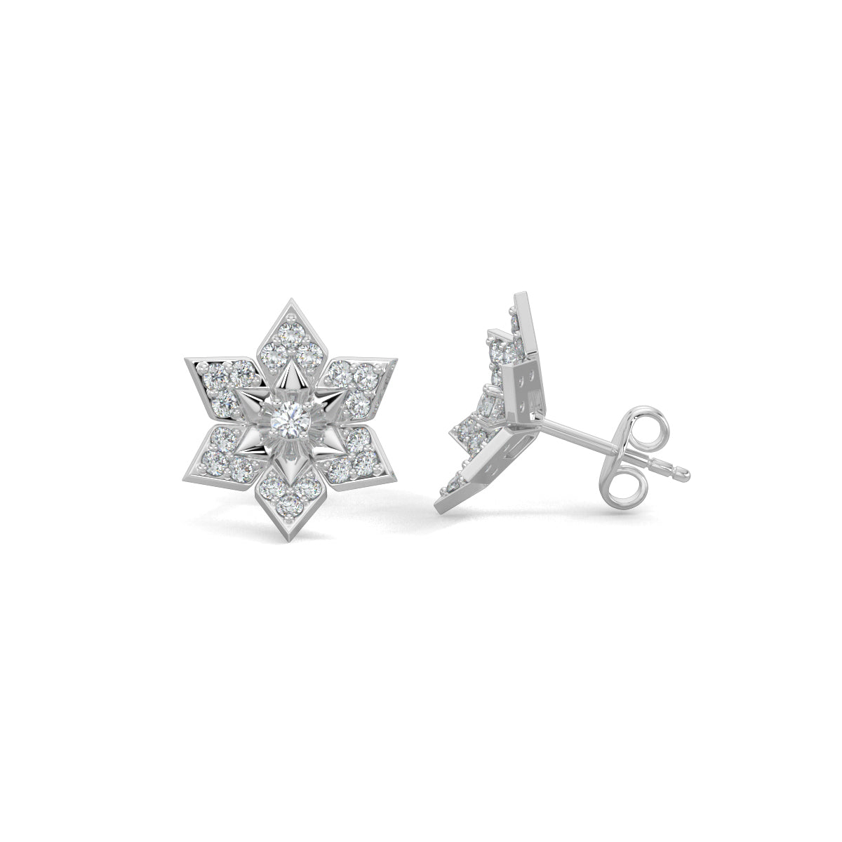 White Gold, Diamond Earrings, Floral Bloom Stud Earrings, Natural Diamonds, Lab-Grown Diamonds, Flower Shape Earrings, Pave Setting, Round Diamond, Sustainable Luxury Jewelry