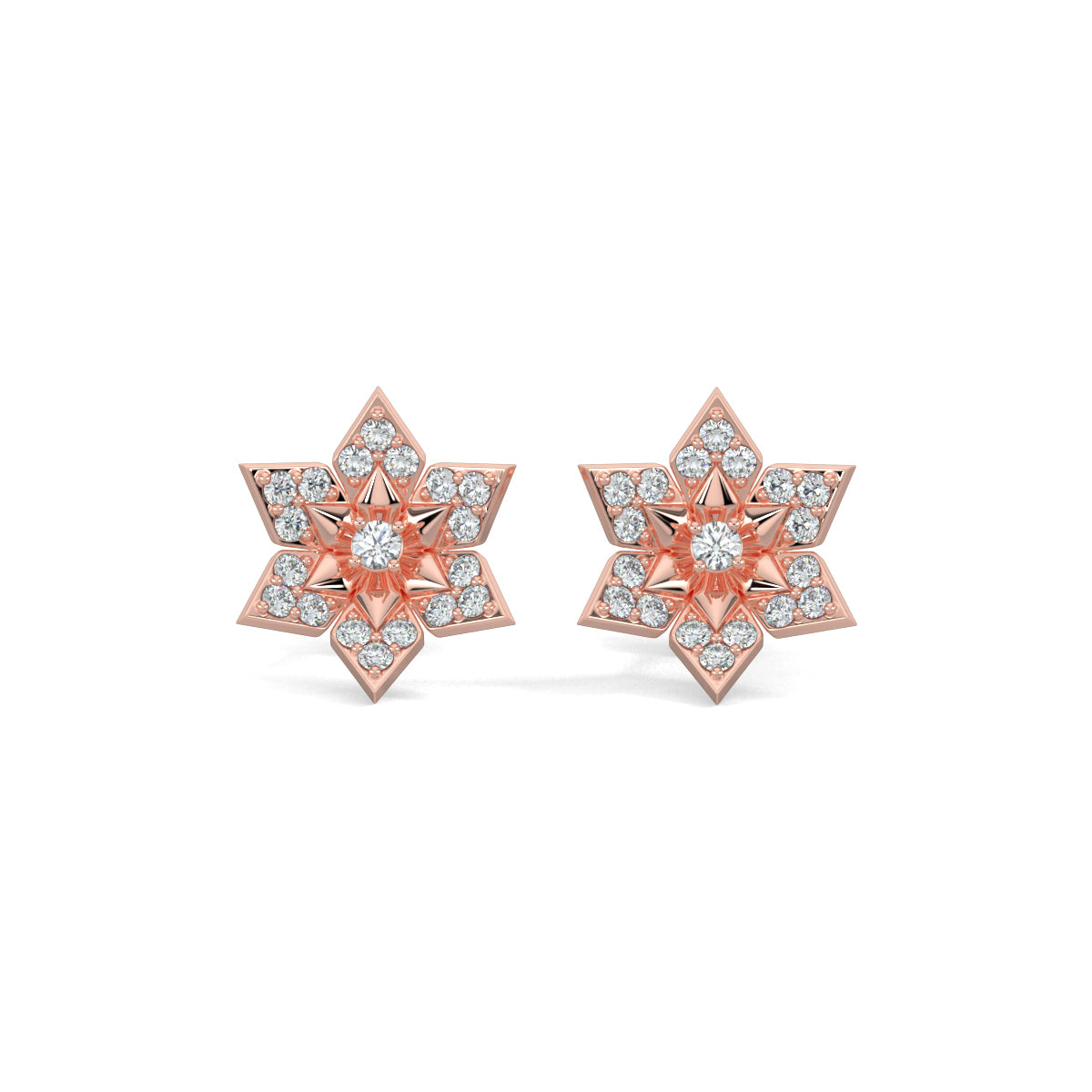 Rose Gold, Diamond Earrings, Floral Bloom Stud Earrings, Natural Diamonds, Lab-Grown Diamonds, Flower Shape Earrings, Pave Setting, Round Diamond, Sustainable Luxury Jewelry