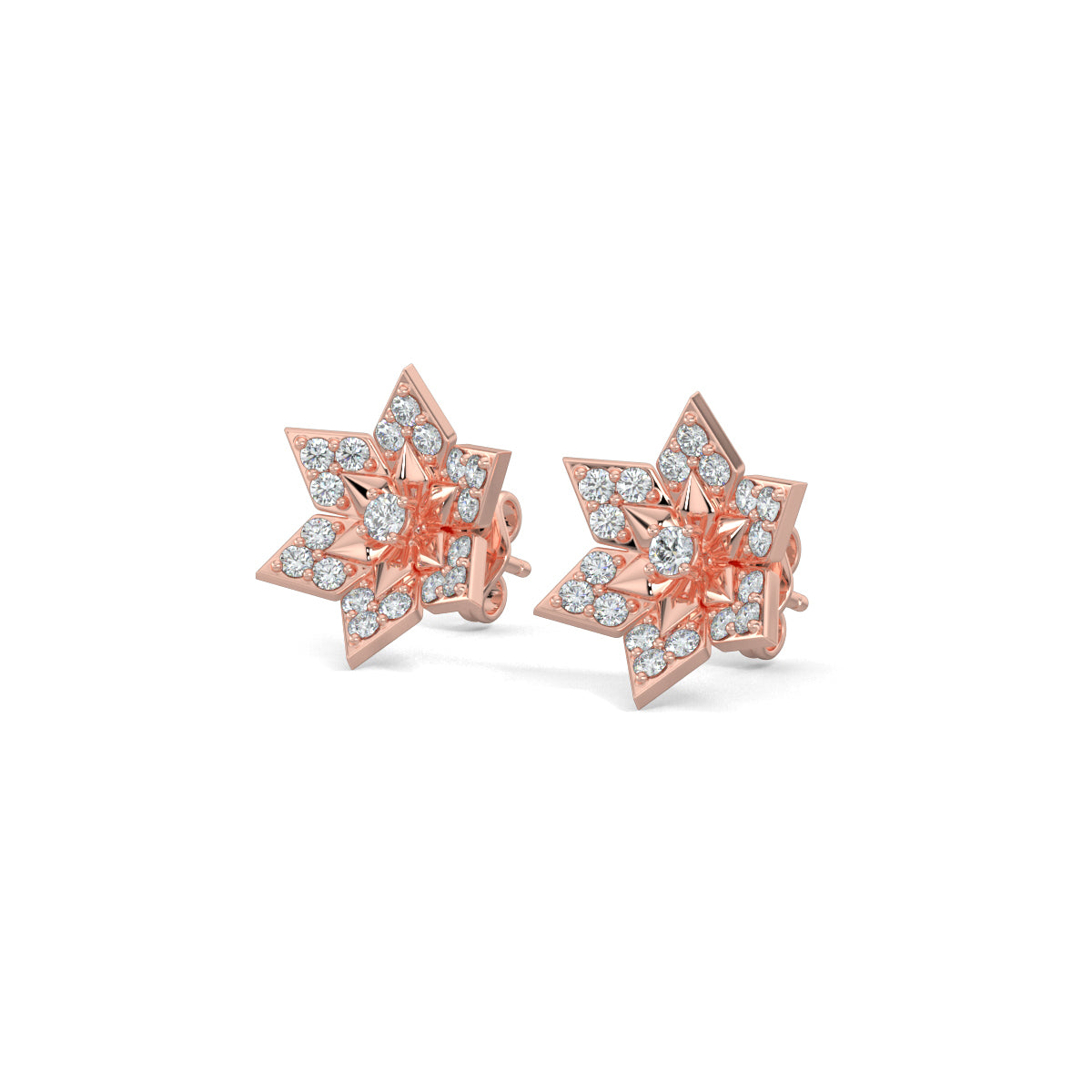 Rose Gold, Diamond Earrings, Floral Bloom Stud Earrings, Natural Diamonds, Lab-Grown Diamonds, Flower Shape Earrings, Pave Setting, Round Diamond, Sustainable Luxury Jewelry