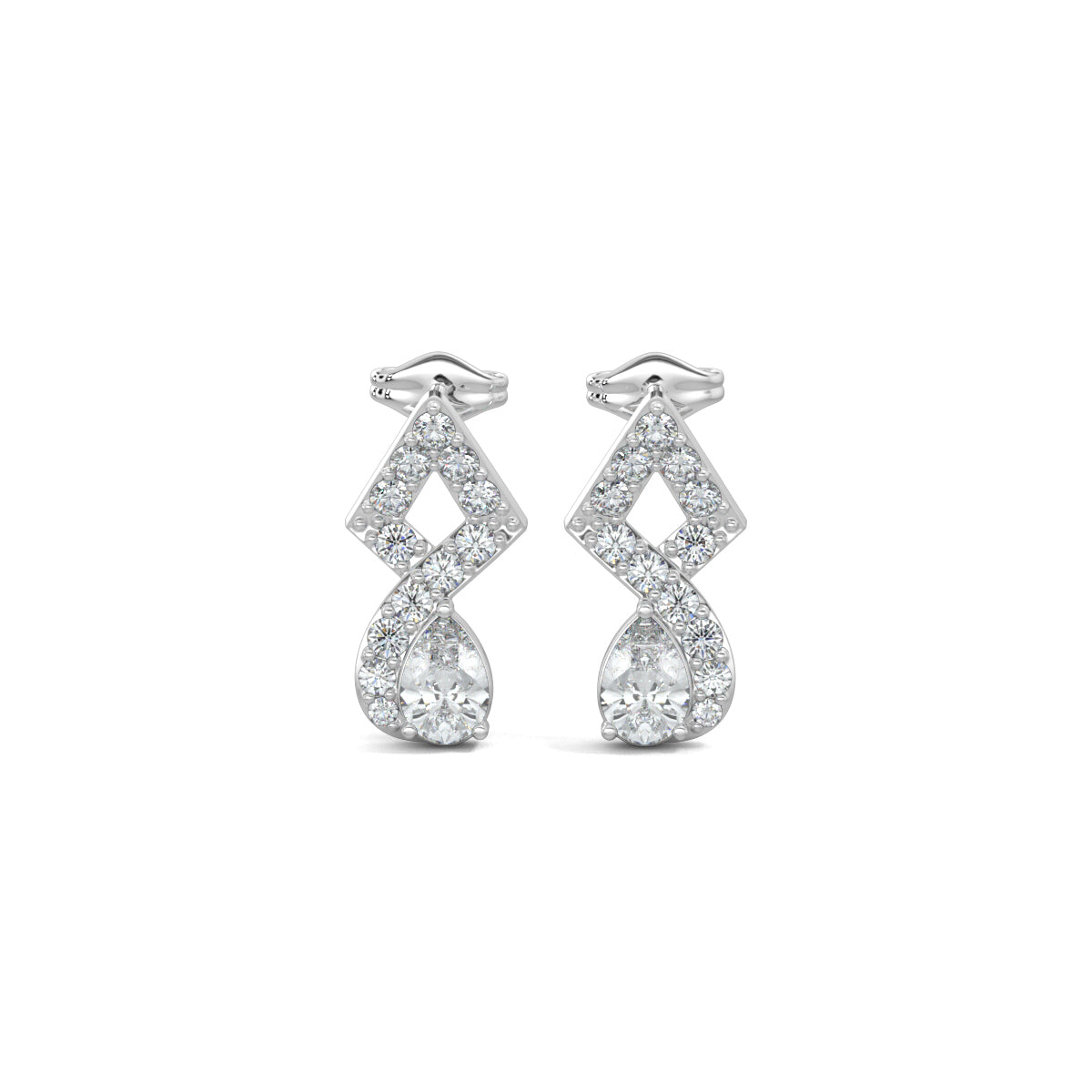 White Gold, Diamond Earrings, Twisted Elegance earrings, diamond earrings, natural diamonds, lab-grown diamonds, pear-cut diamonds, pave setting, mid-length earrings, traditional design, contemporary elegance