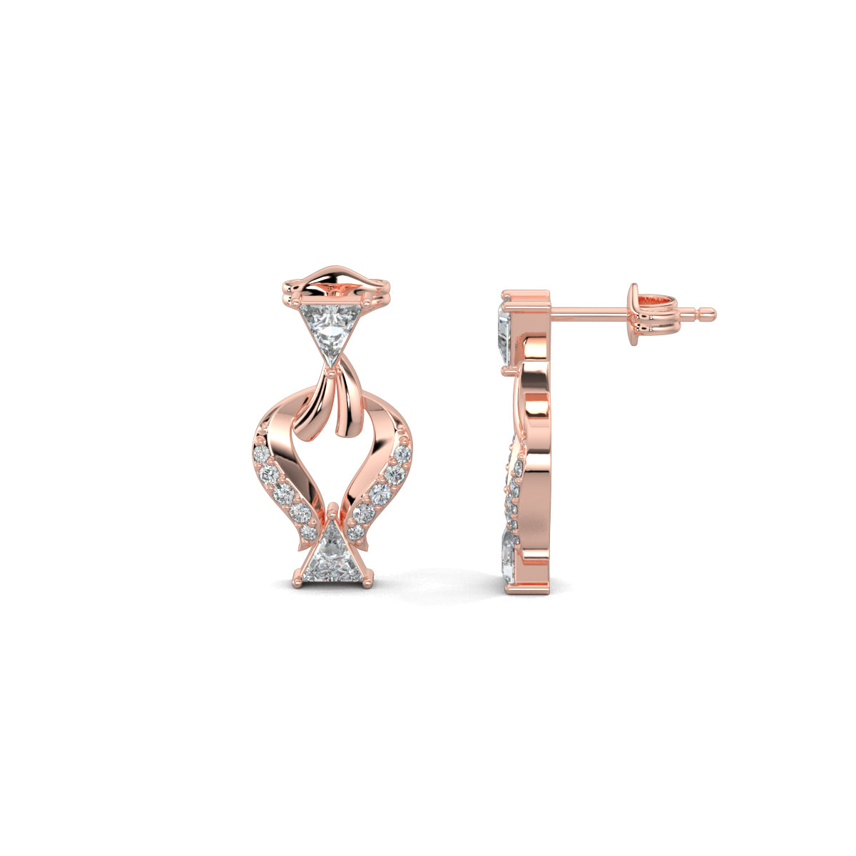 Rose Gold, Diamond Earrings, Trillium Sparkle Earrings, Mid-length Earrings, Natural Diamonds, Lab-grown Diamonds, Trillion-cut Diamonds, Round Diamonds, Sophisticated Earrings, Elegant Jewelry