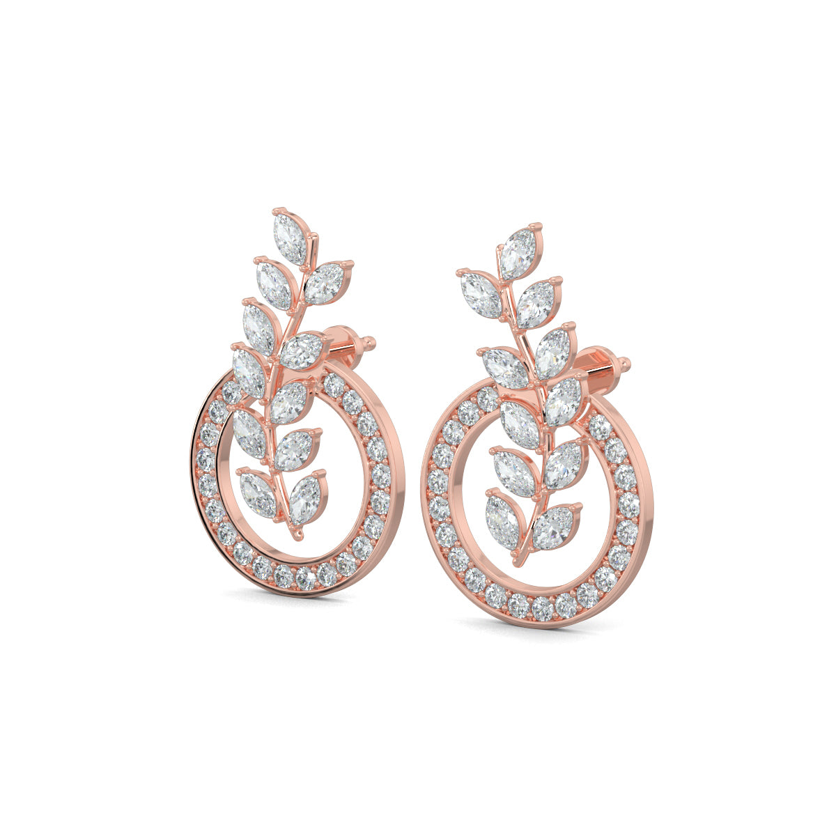 Rose Gold, Diamond Earrings, Natural diamond earrings, Lab-grown diamond earrings, Marquise Vine Earrings, Nature-inspired earrings, Vine-like design, Ethical diamonds, Elegance, Sparkling jewelry