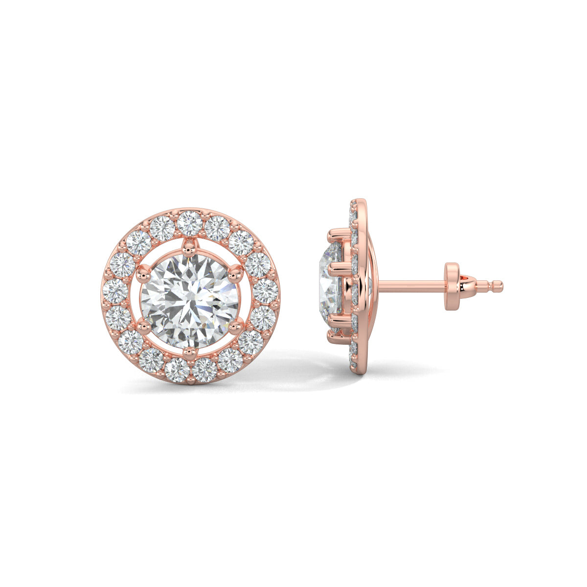 Rose Gold, natural diamond earrings, Lab-grown diamond earrings, Circle stud earrings, Halo setting earrings, Lumina Circle Sparkler Earrings, Sparkling diamond studs, Ethically sourced diamonds, Glamorous diamond jewelry