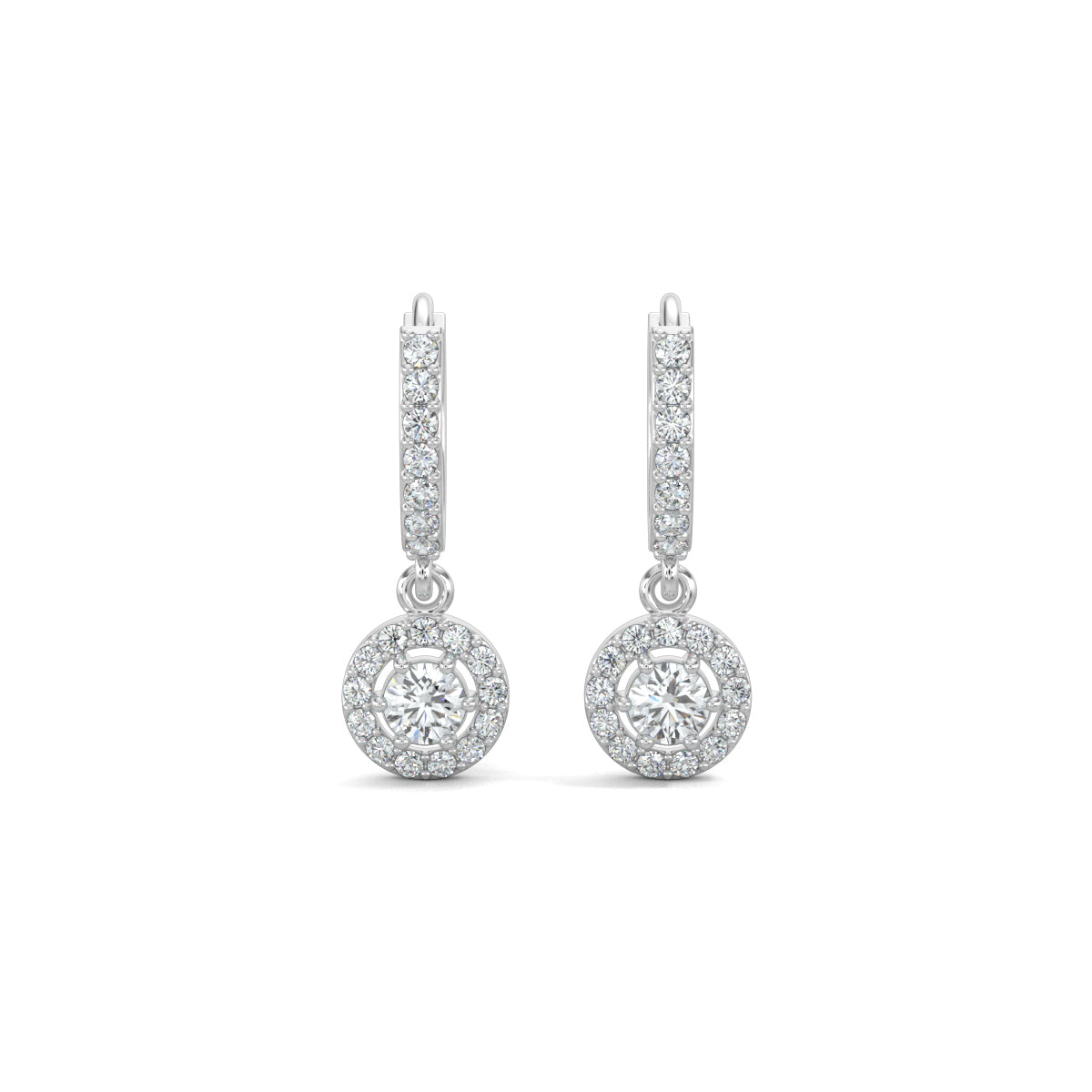 White Gold, Natural diamond hoop earrings, Lab-grown diamond hoop earrings, Pave setting diamond earrings, Halo setting diamond jewelry,Dangler earrings with round diamonds, Celestial diamond earrings, Diamond earrings