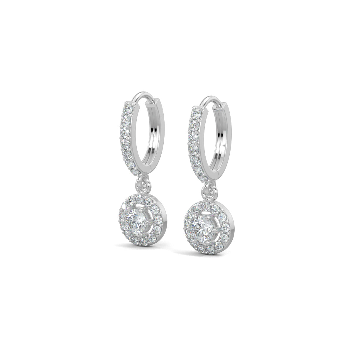 White Gold, Natural diamond hoop earrings, Lab-grown diamond hoop earrings, Pave setting diamond earrings, Halo setting diamond jewelry,Dangler earrings with round diamonds, Celestial diamond earrings, Diamond earrings
