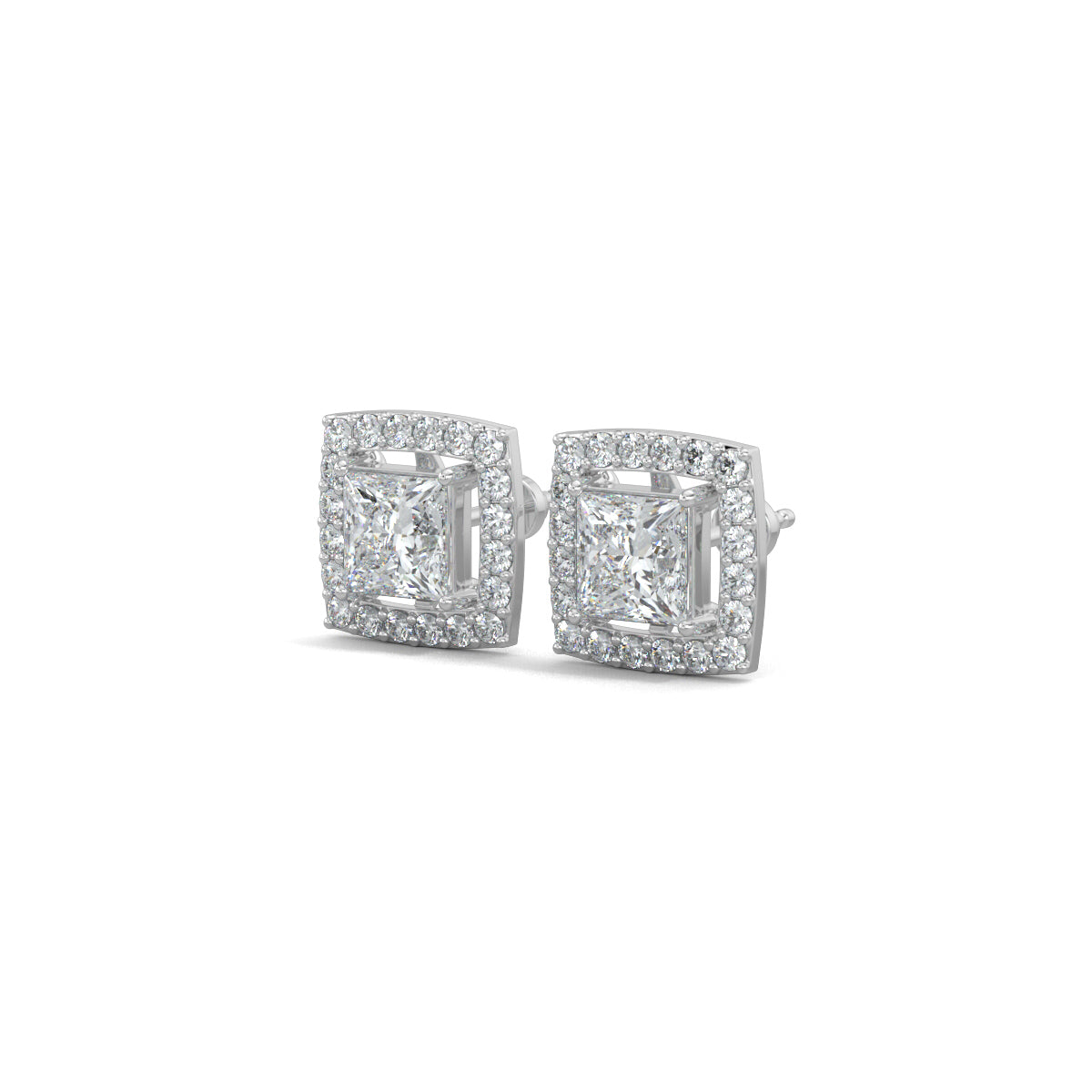 White Gold, Diamond Earrings, Luxe Square Stud Earrings, Lab-Grown Diamonds, Princess Cut Diamond, Pave Setting, Square Shape, Elegant Jewelry, Sophisticated Accessories.