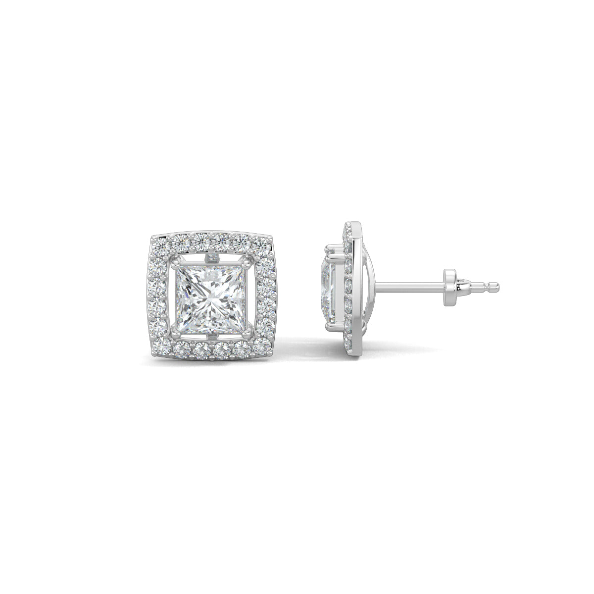 White Gold, Diamond Earrings, Luxe Square Stud Earrings, Lab-Grown Diamonds, Princess Cut Diamond, Pave Setting, Square Shape, Elegant Jewelry, Sophisticated Accessories.