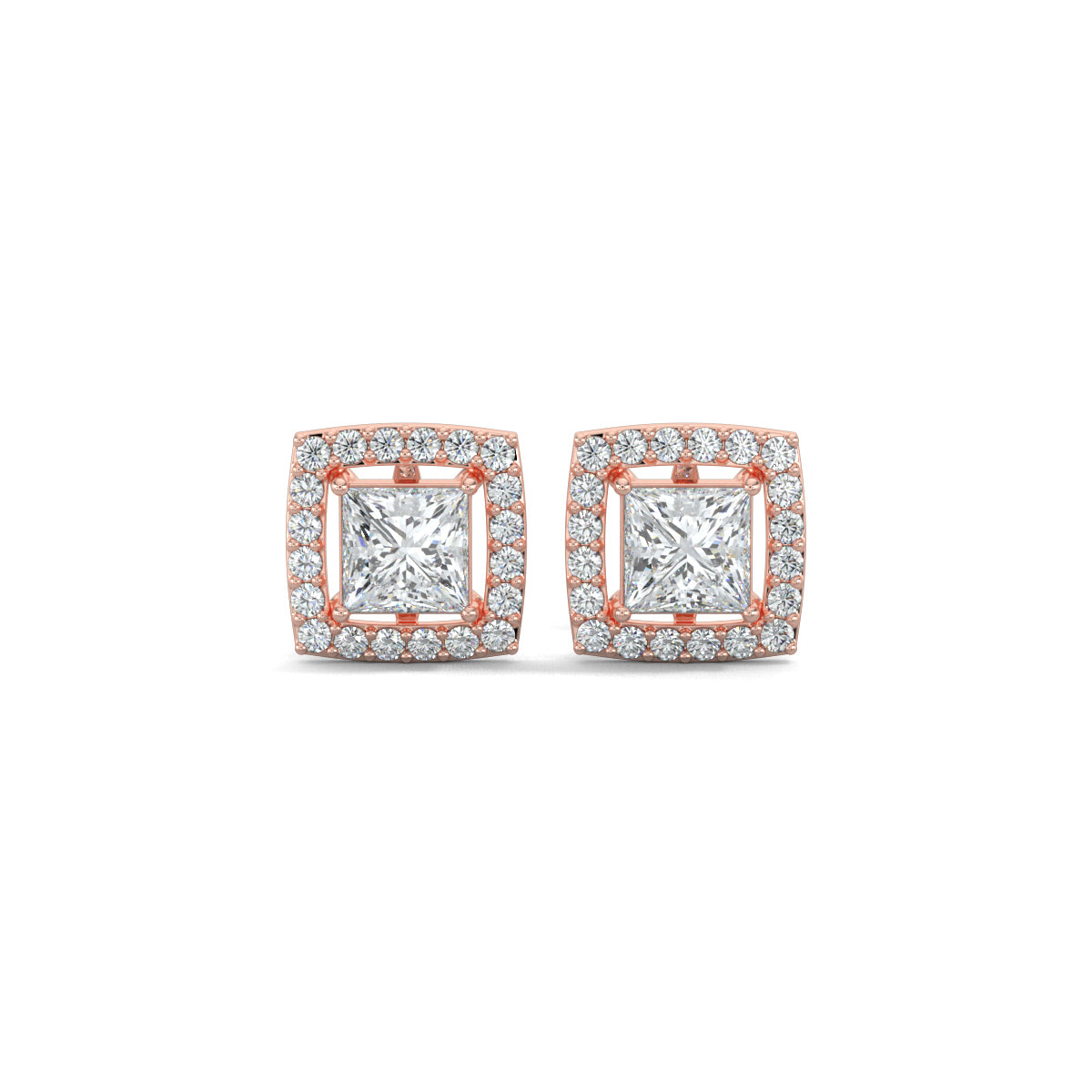 Rose Gold, Diamond Earrings, Luxe Square Stud Earrings, Lab-Grown Diamonds, Princess Cut Diamond, Pave Setting, Square Shape, Elegant Jewelry, Sophisticated Accessories.