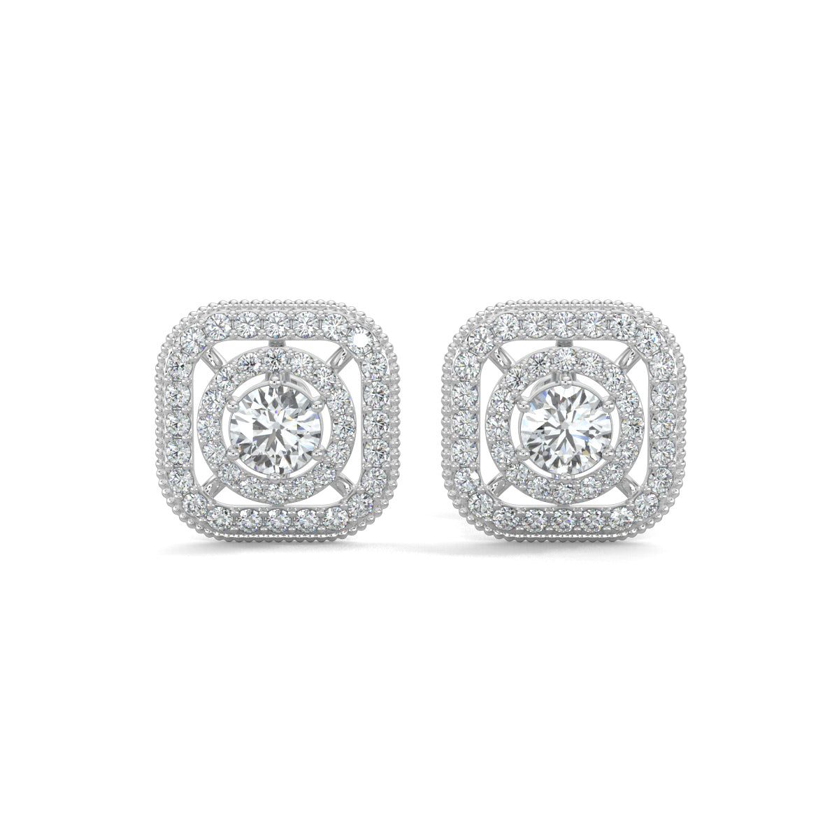 White Gold, Diamond Earrings, Celestial spectra natural diamond stud earrings Celestial spectra lab-grown diamond stud earrings, celestial earrings, lab-grown diamond earrings, pave setting earrings, stud earrings, diamond stud earrings, innovative earrings, luxury celestial jewelry, ethical diamond earrings.