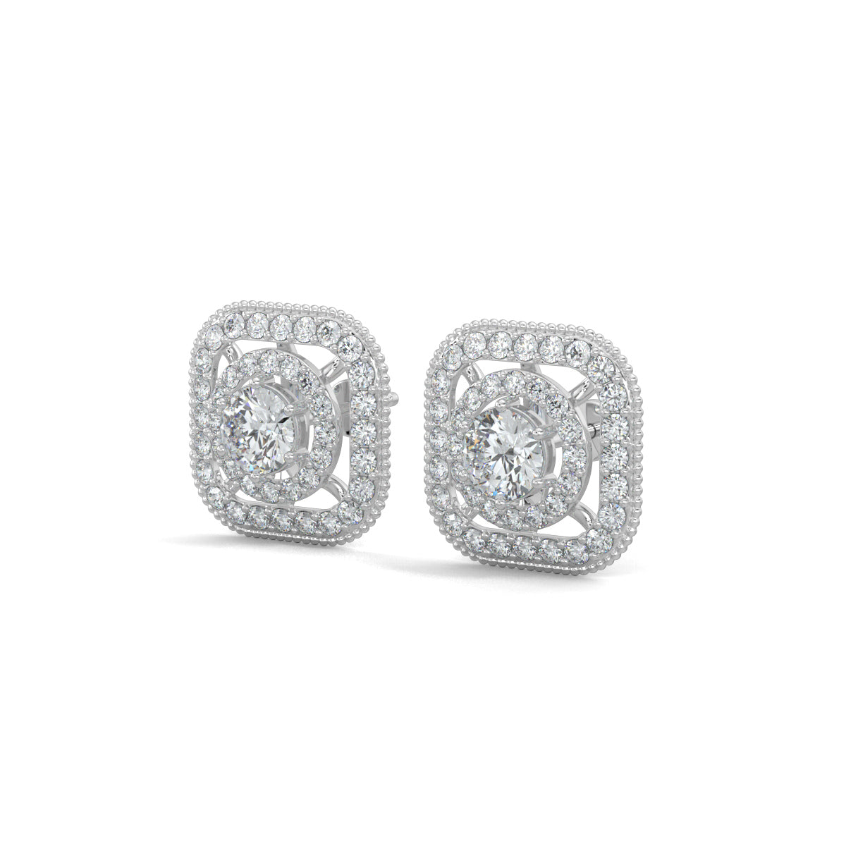 White Gold, Diamond Earrings, Celestial spectra natural diamond stud earrings Celestial spectra lab-grown diamond stud earrings, celestial earrings, lab-grown diamond earrings, pave setting earrings, stud earrings, diamond stud earrings, innovative earrings, luxury celestial jewelry, ethical diamond earrings.