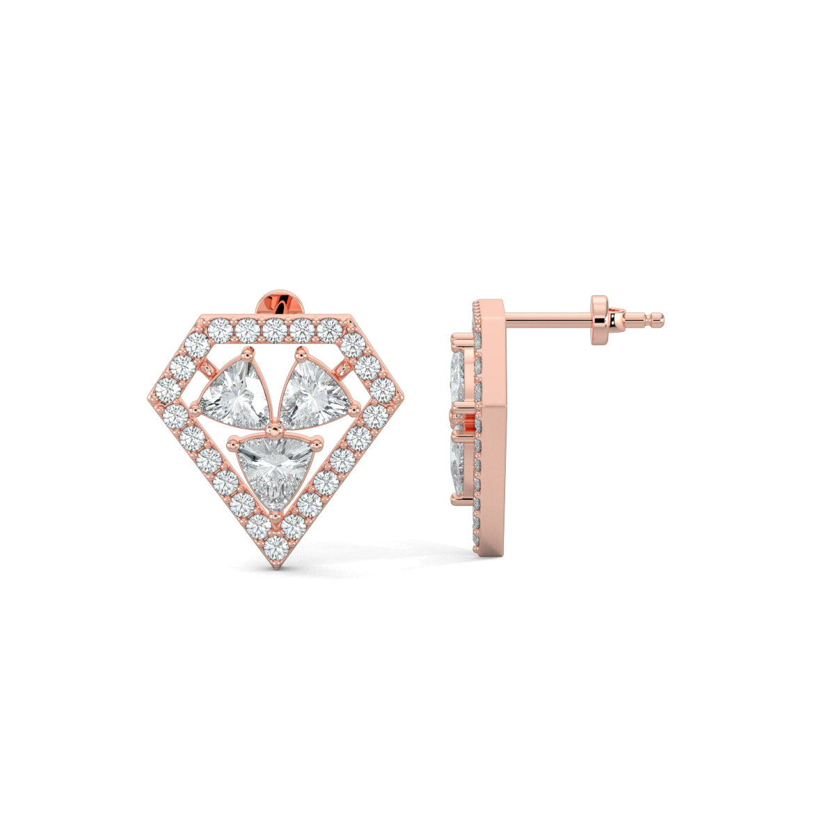 Rose Gold, Diamond Earrings, Trillion cut, Timeless, Elegancec, Luxury Jewellery, Contemporary Flair, Sparkle, Daily Wear, Exquisite metals, Ocassion Jewellery