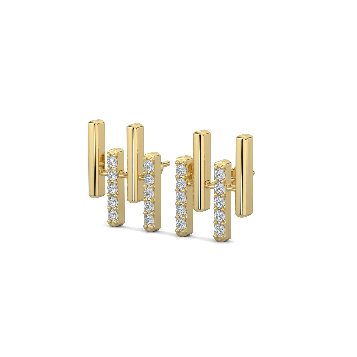 Yellow Gold,Diamond Bar stud earrings, natural diamonds, lab-grown diamonds, diamond stud earrings, straight bar earrings, elegant earrings, jewelry accessories