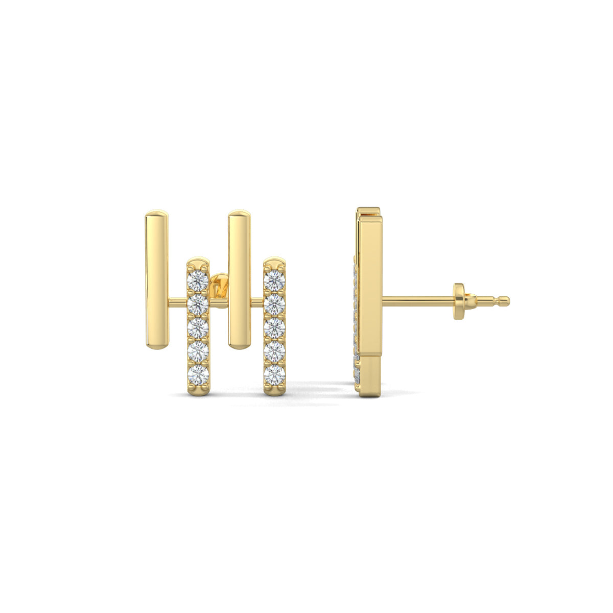 Yellow Gold,Diamond Bar stud earrings, natural diamonds, lab-grown diamonds, diamond stud earrings, straight bar earrings, elegant earrings, jewelry accessories