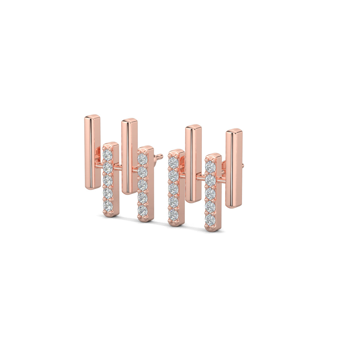 Rose Gold,Diamond Bar stud earrings, natural diamonds, lab-grown diamonds, diamond stud earrings, straight bar earrings, elegant earrings, jewelry accessories