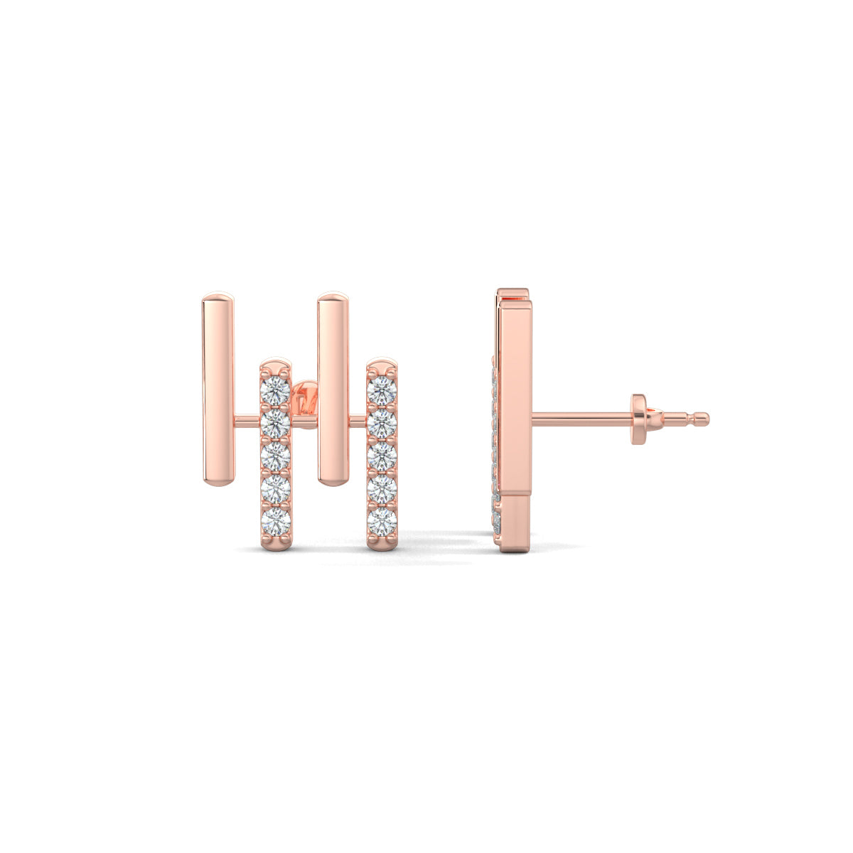 Rose Gold,Diamond Bar stud earrings, natural diamonds, lab-grown diamonds, diamond stud earrings, straight bar earrings, elegant earrings, jewelry accessories