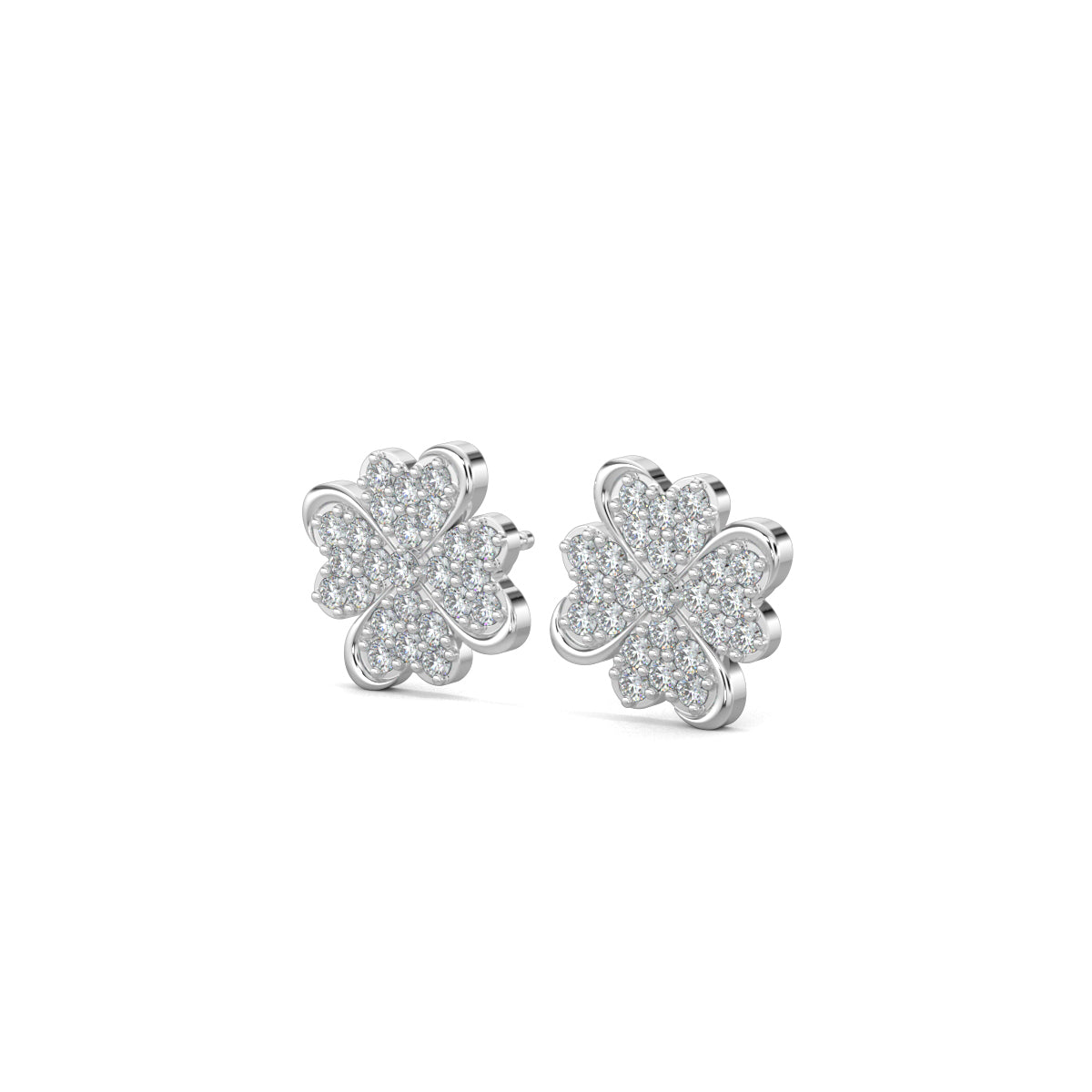 White Gold, Diamond Earrings, Heart Flower Diamond Stud Earrings, Natural Diamonds, Lab-Grown Diamonds, Flower Shape, Elegant Jewelry