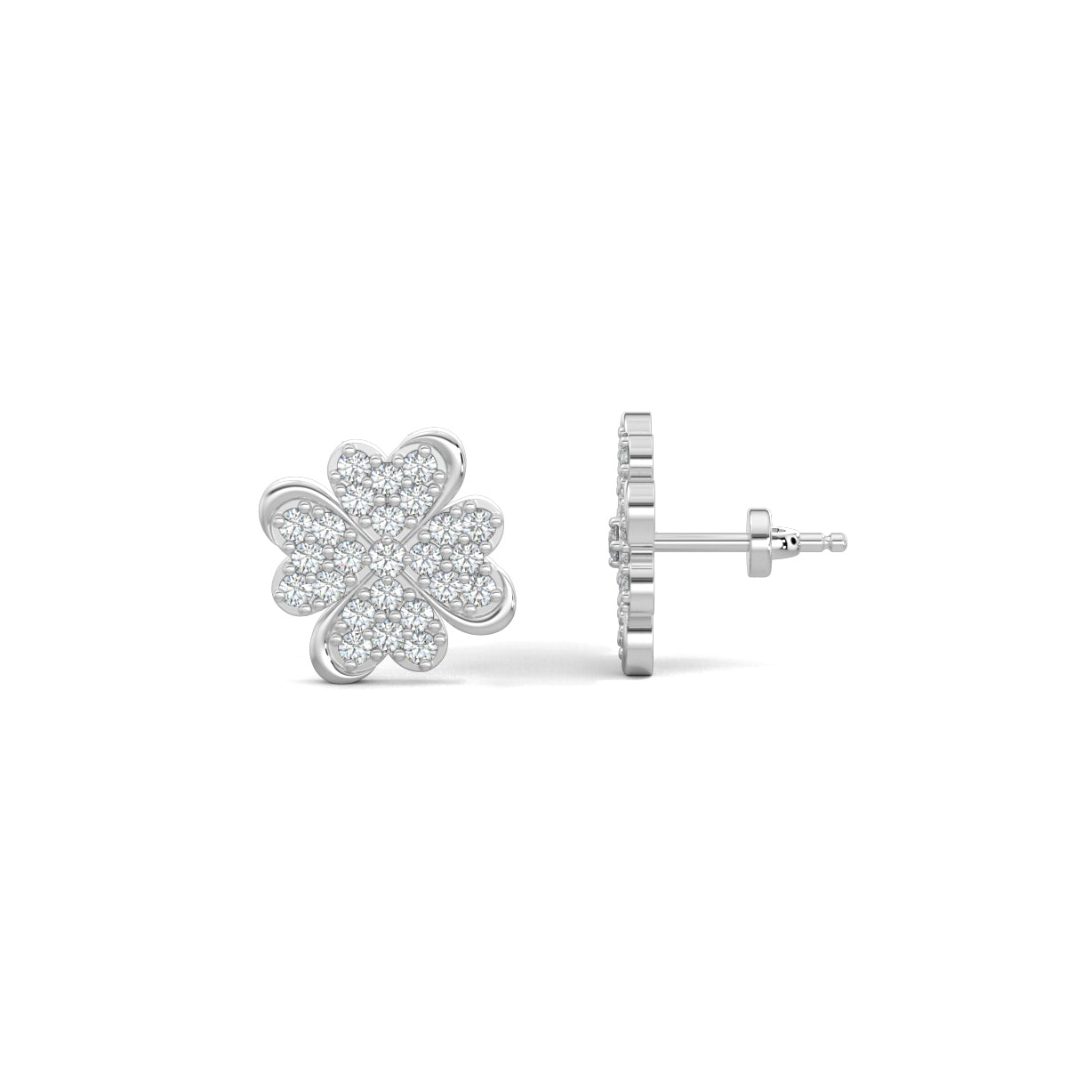 White Gold, Diamond Earrings, Heart Flower Diamond Stud Earrings, Natural Diamonds, Lab-Grown Diamonds, Flower Shape, Elegant Jewelry
