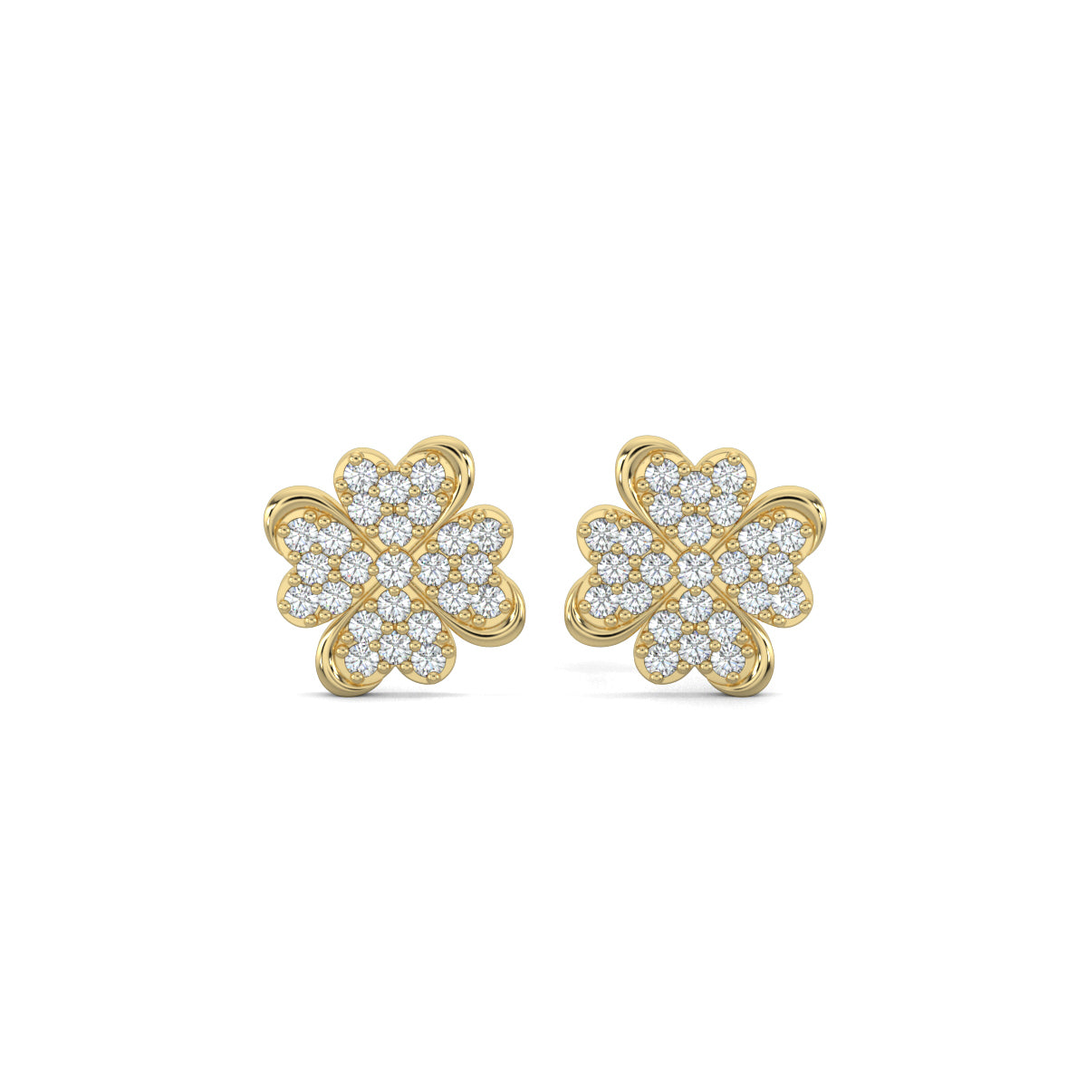 Yellow Gold, Diamond Earrings, Heart Flower Diamond Stud Earrings, Natural Diamonds, Lab-Grown Diamonds, Flower Shape, Elegant Jewelry
